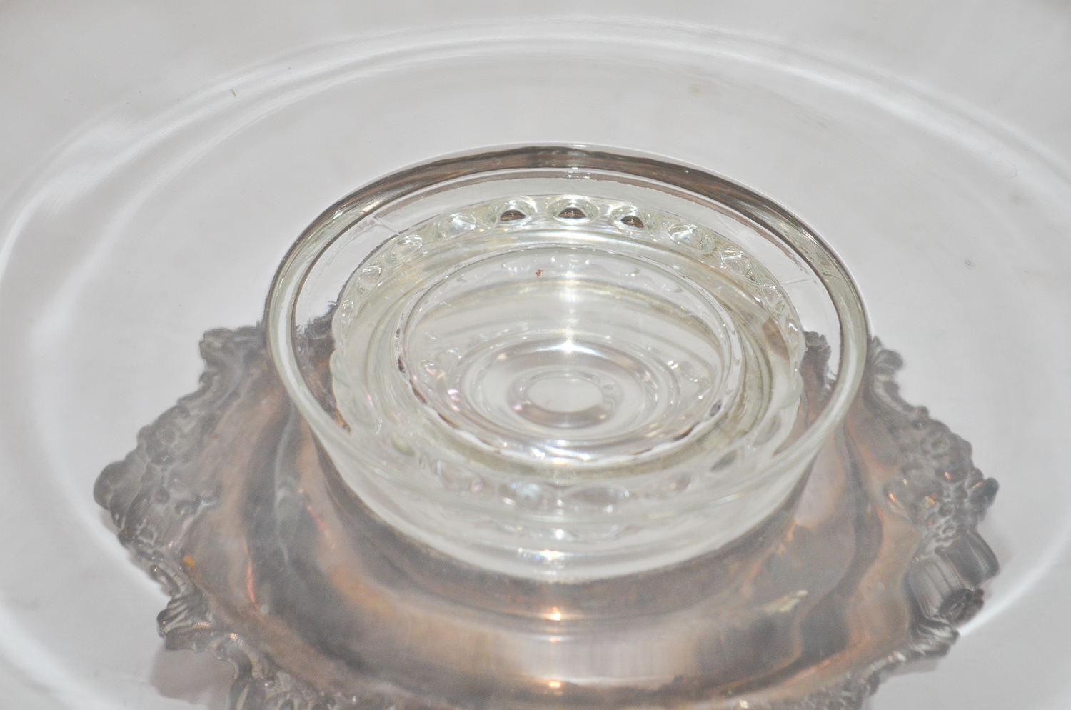 Silver Plate and Glass Cake Stand with an Etched Glass Taza