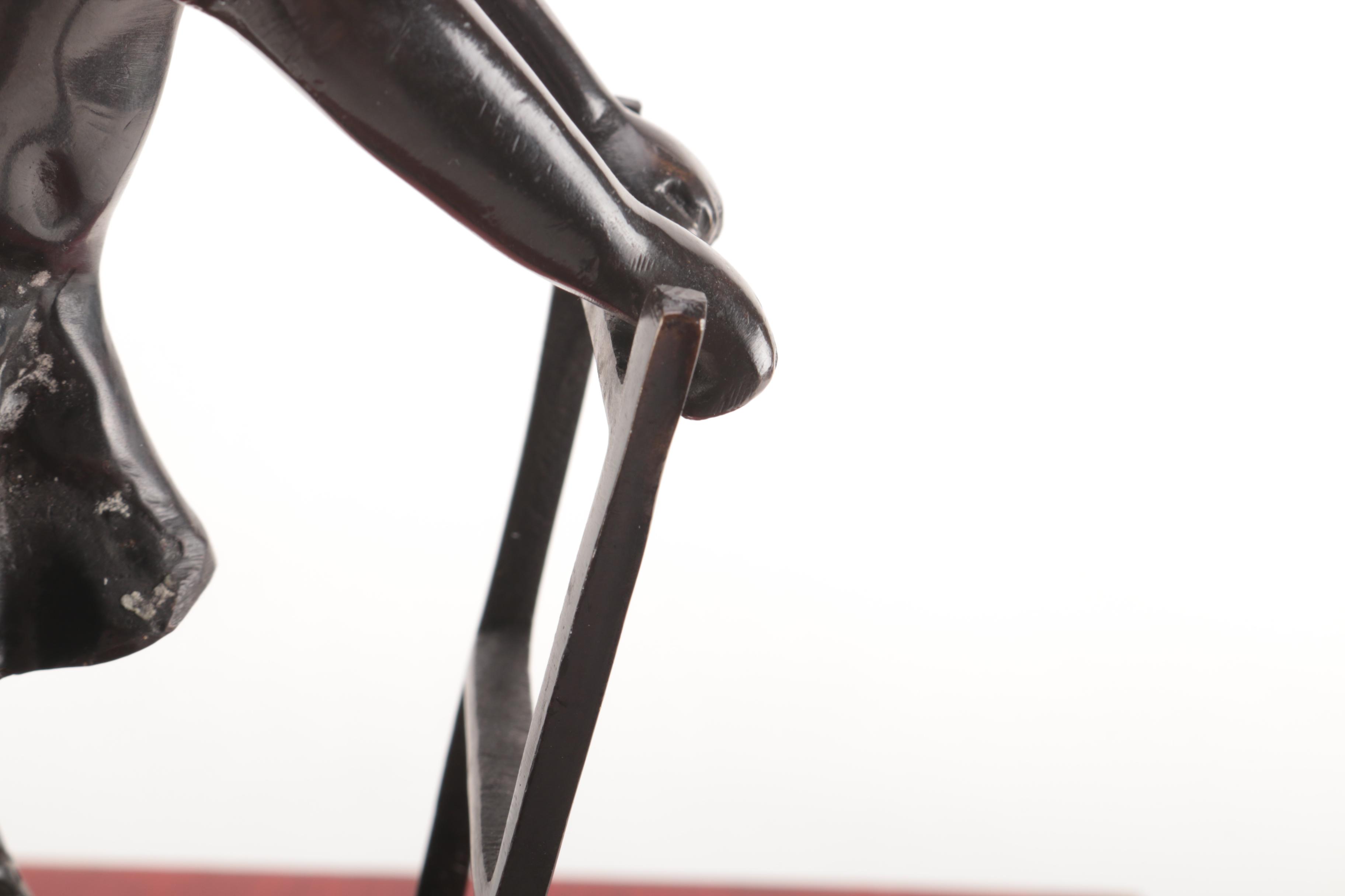 Ceramic Figurine and Wooden Stool