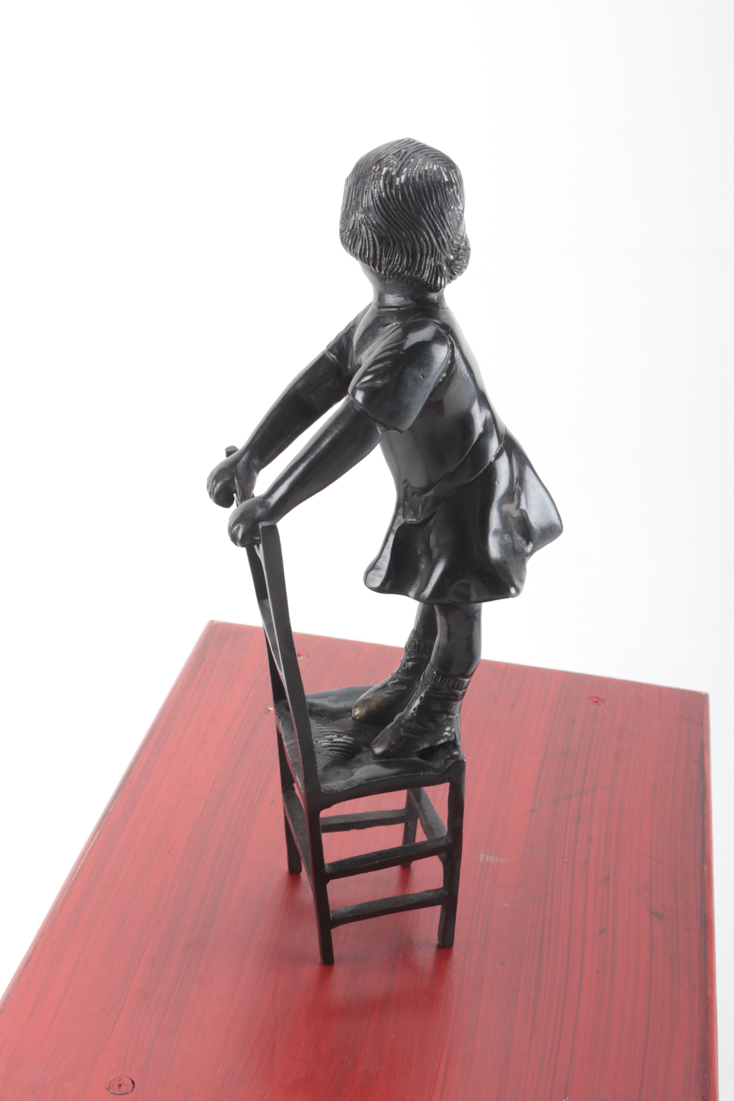 Ceramic Figurine and Wooden Stool