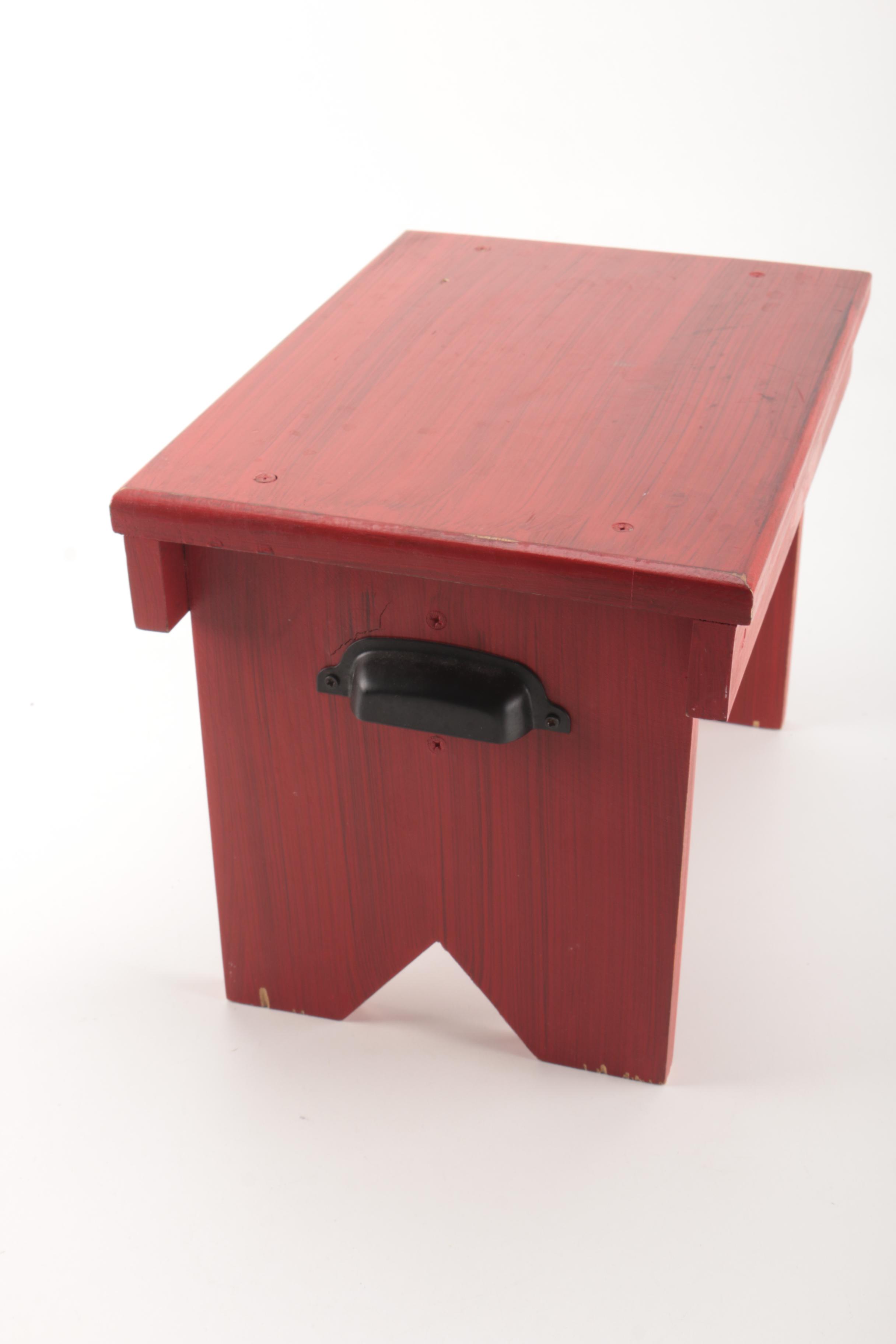 Ceramic Figurine and Wooden Stool