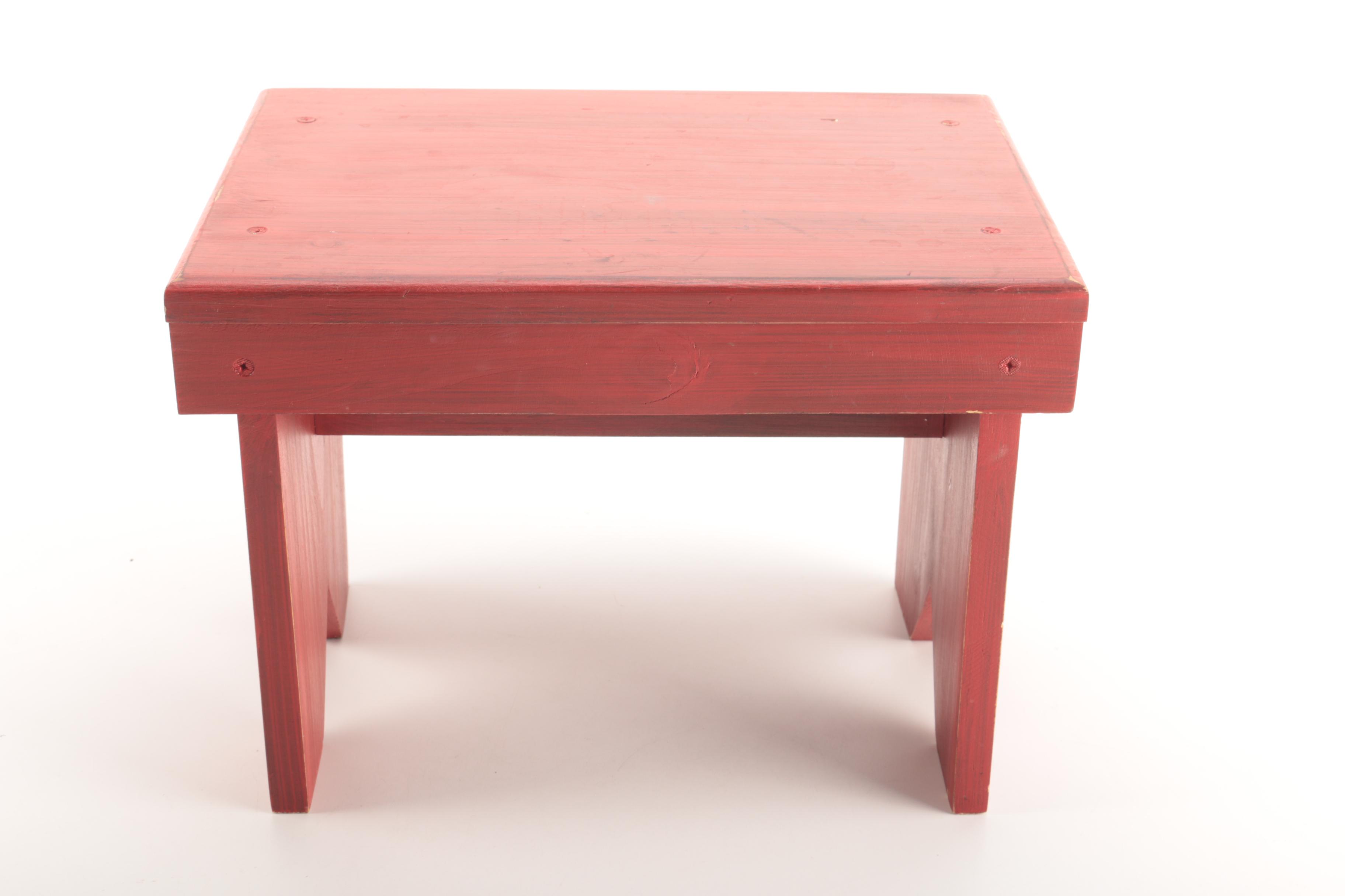 Ceramic Figurine and Wooden Stool