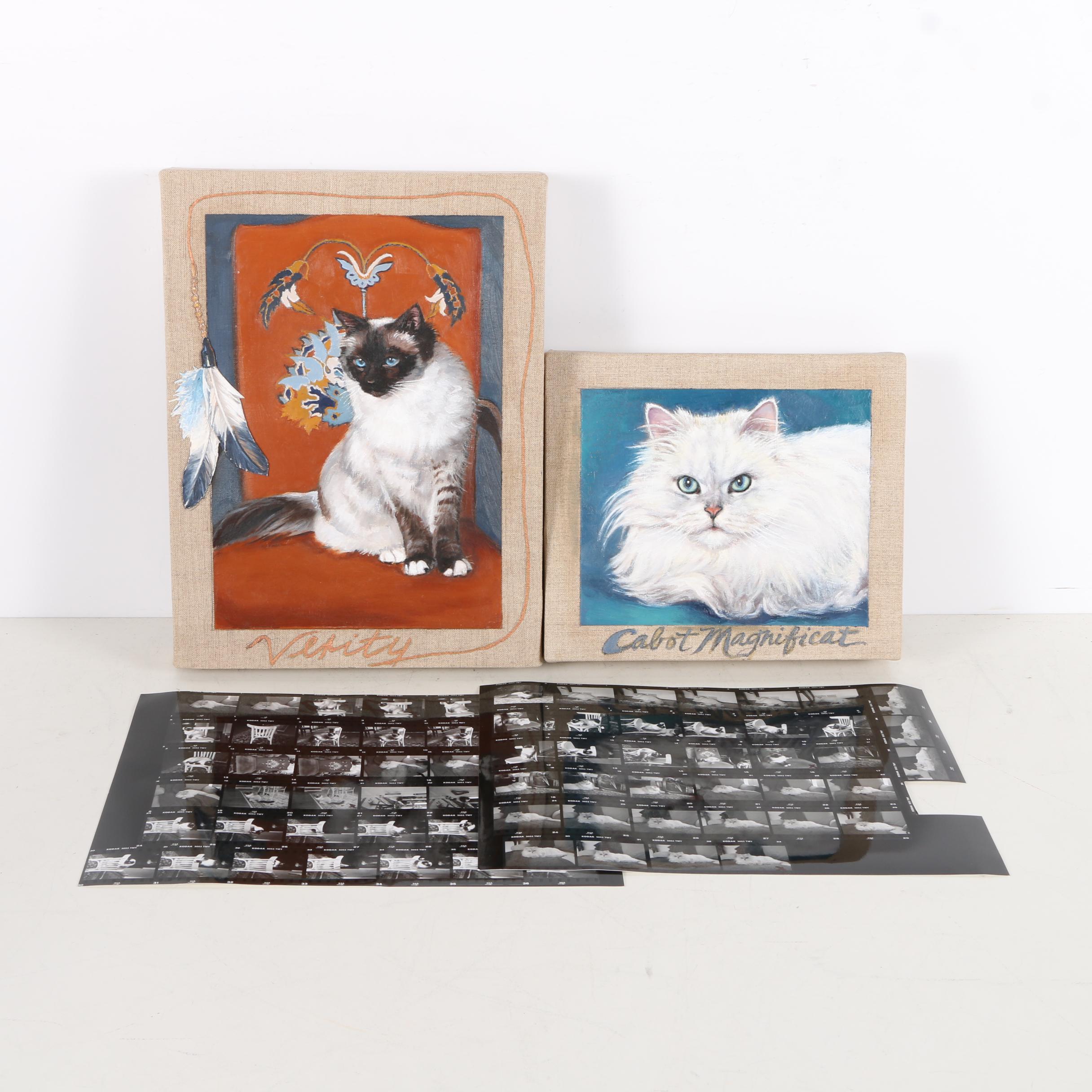 Patricia Hansen Oil Paintings on Mounted Paper "Verity" and "Cabot Magnificat", With Source Photo Contact Sheets