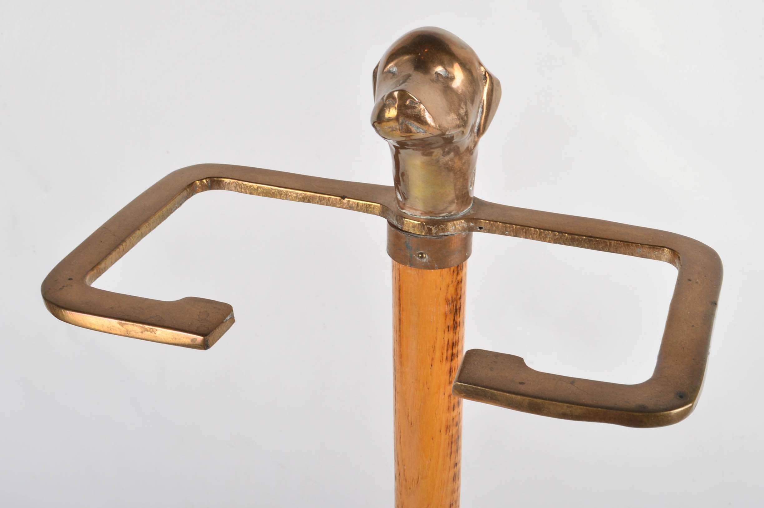 Vintage Figural Animal Head Brass and Wood Hearth Tools