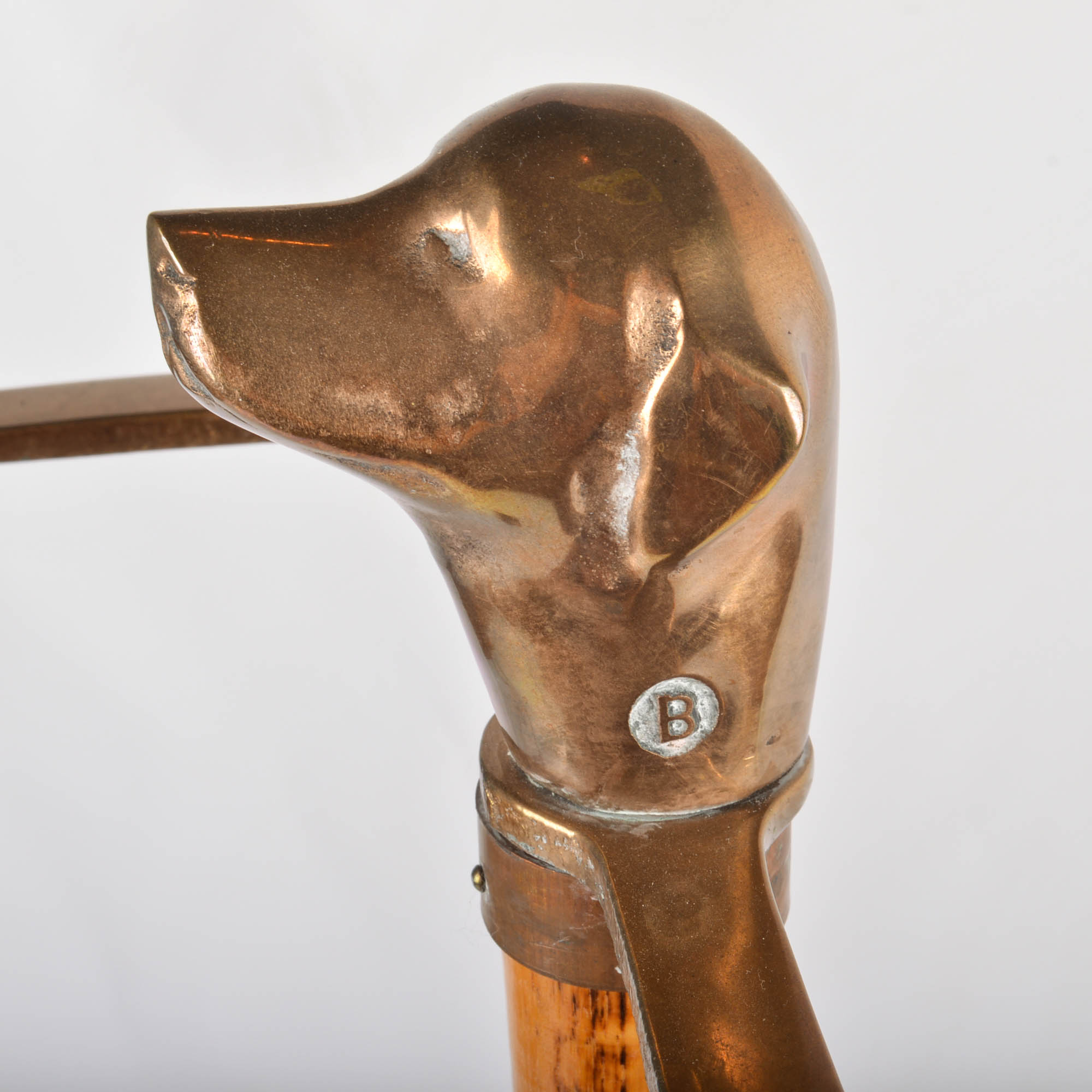 Vintage Figural Animal Head Brass and Wood Hearth Tools