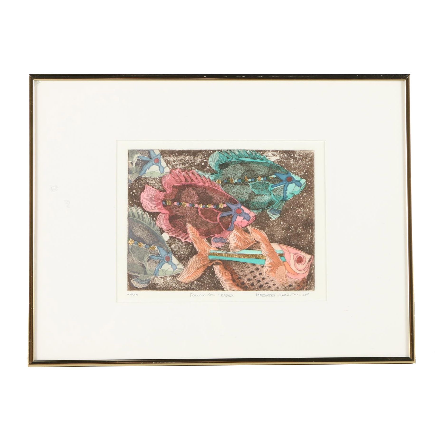 Margaret Albritton Embellished Limited Edition Aquatint Etching "Follow The Leader"
