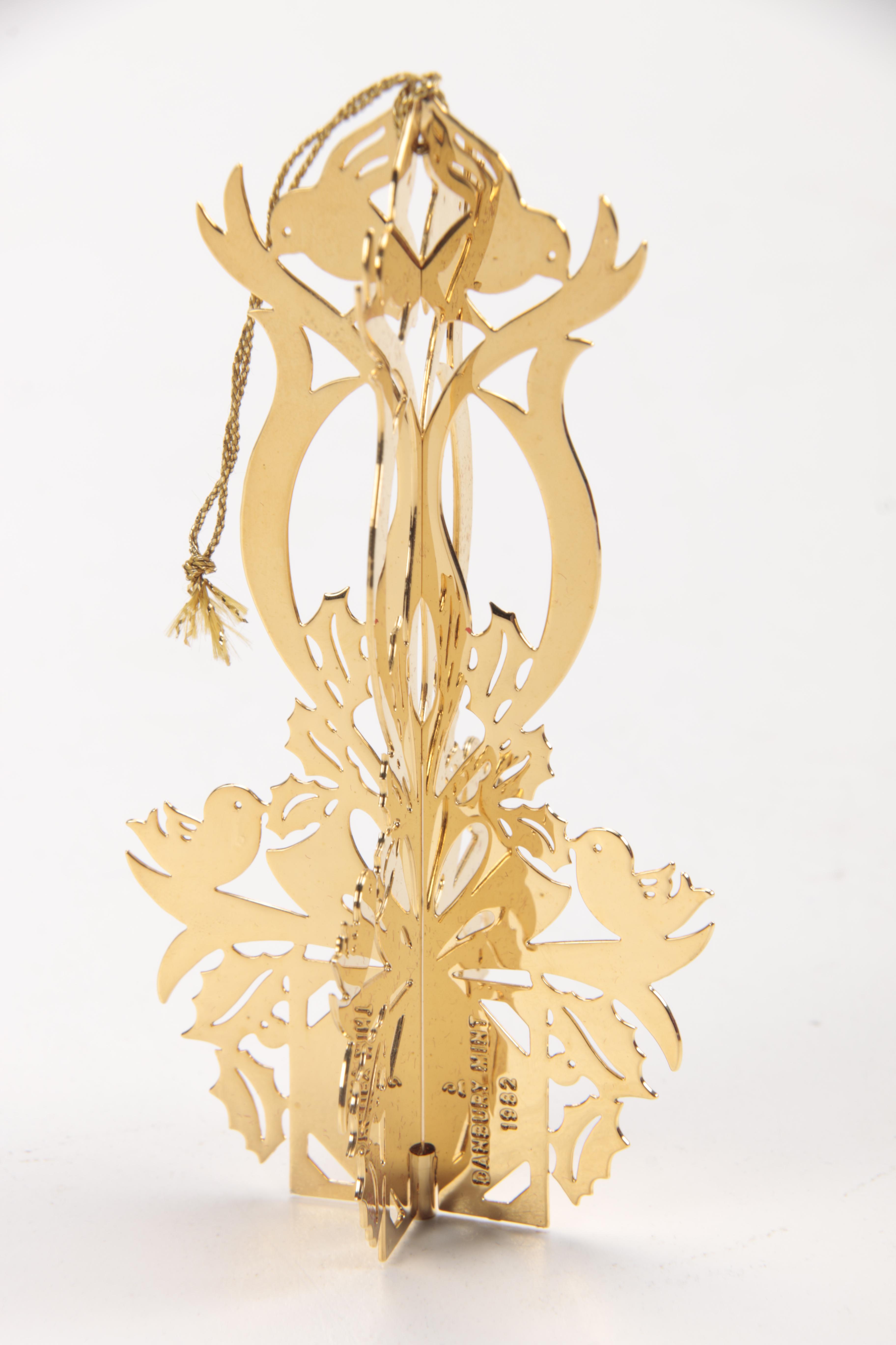 1982 Danbury Mint Gold Plated Christmas Ornaments