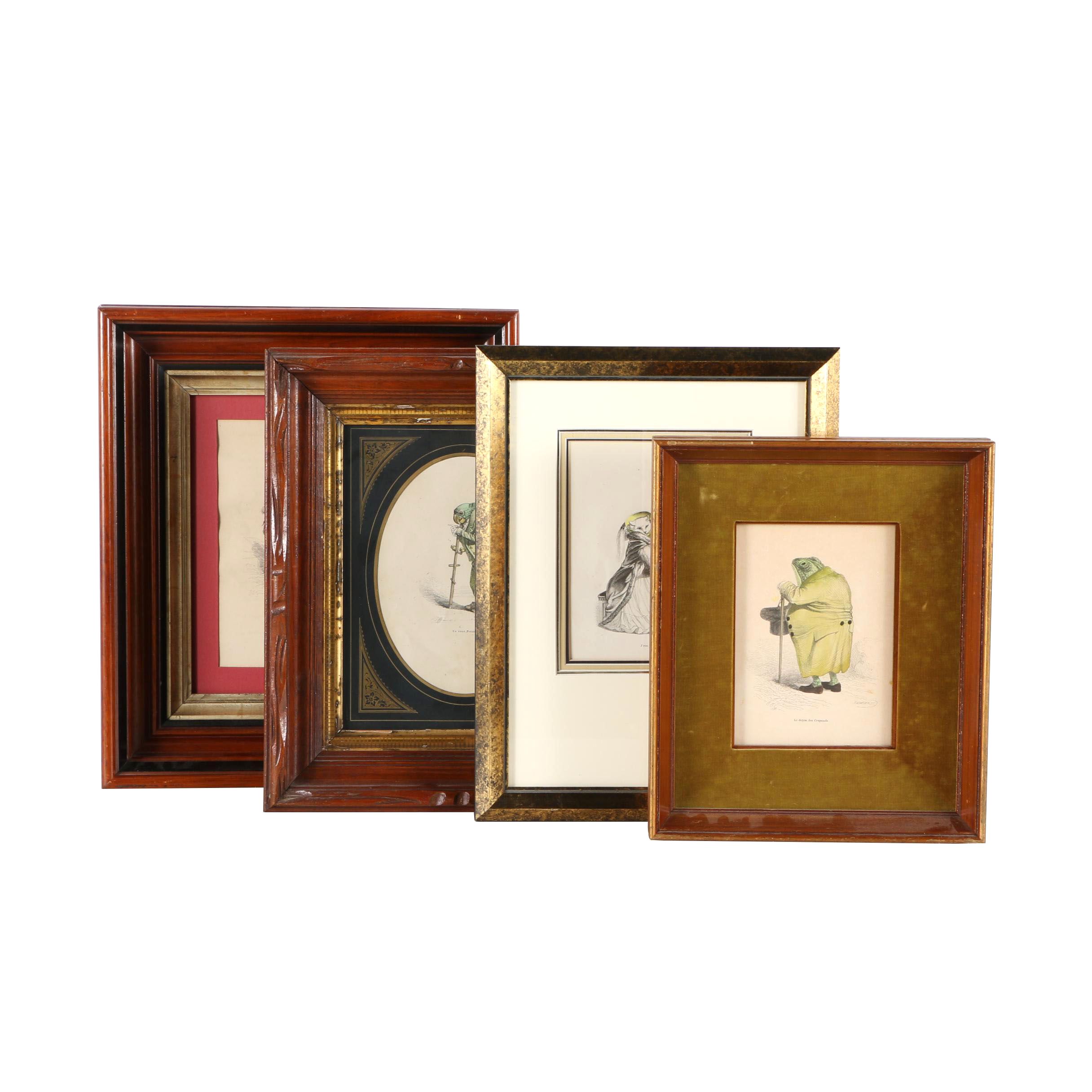 Hand Colored Prints of Animal Caricatures After J.J. Grandville