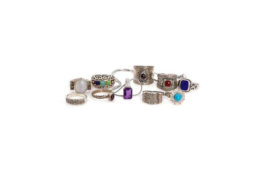 Sterling Silver Gemstone Rings and Necklace