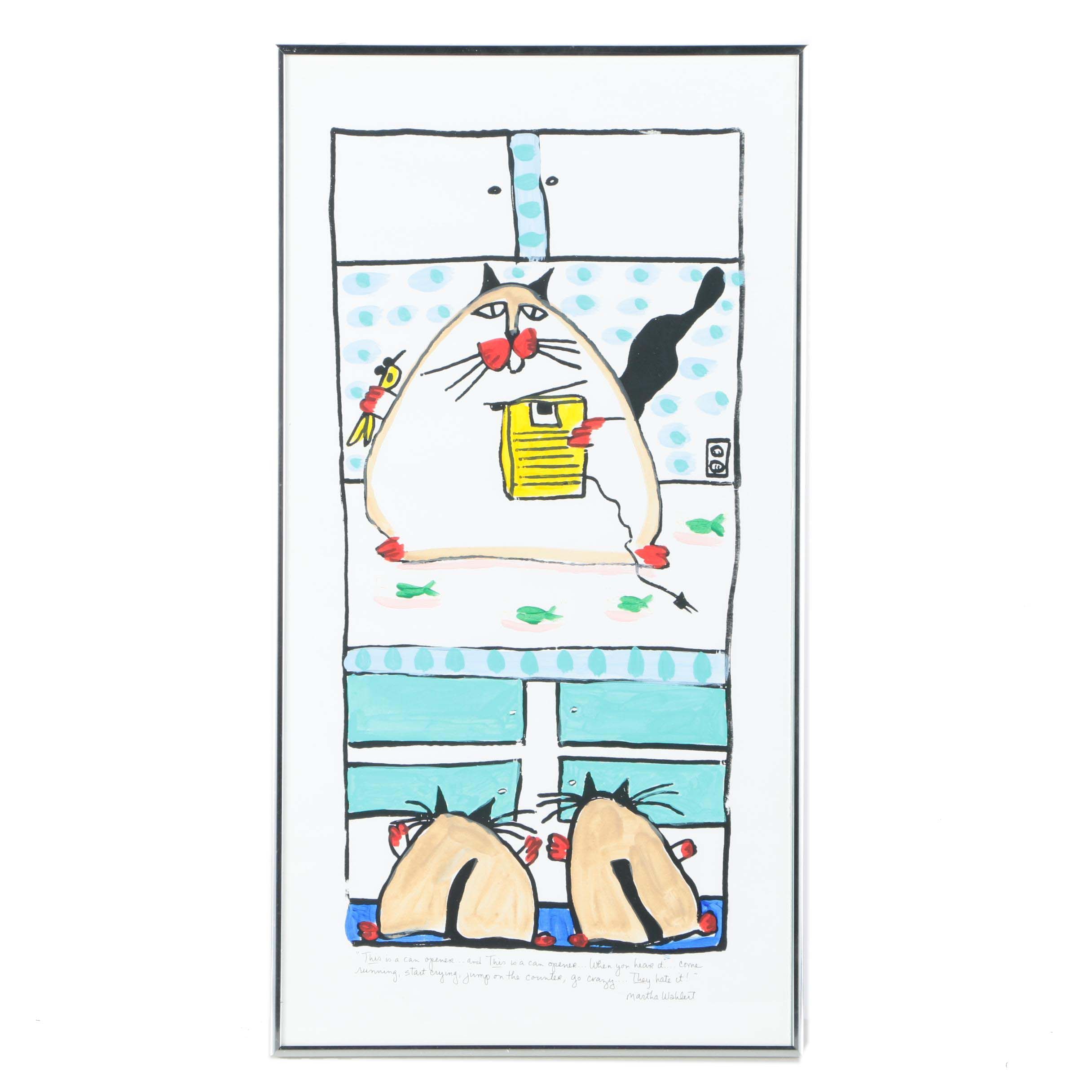 Martha Wahlert Watercolor Painting "Cat, Can Opener & Tuna"