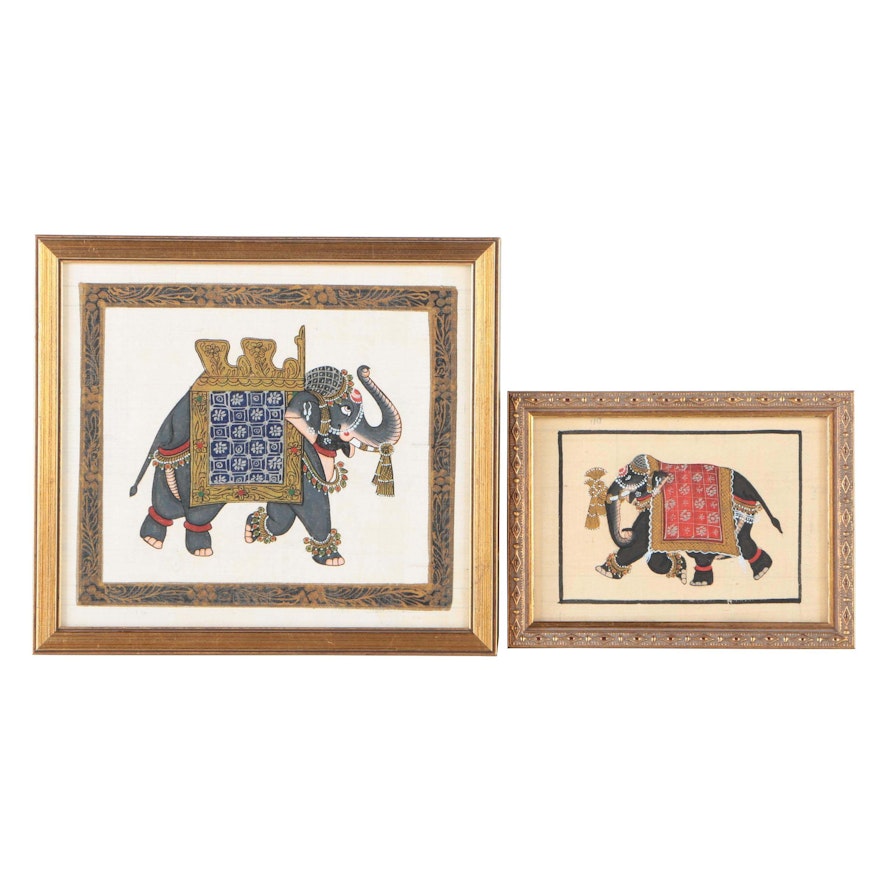 South Asian Acrylic Paintings on Cloth of Elephants