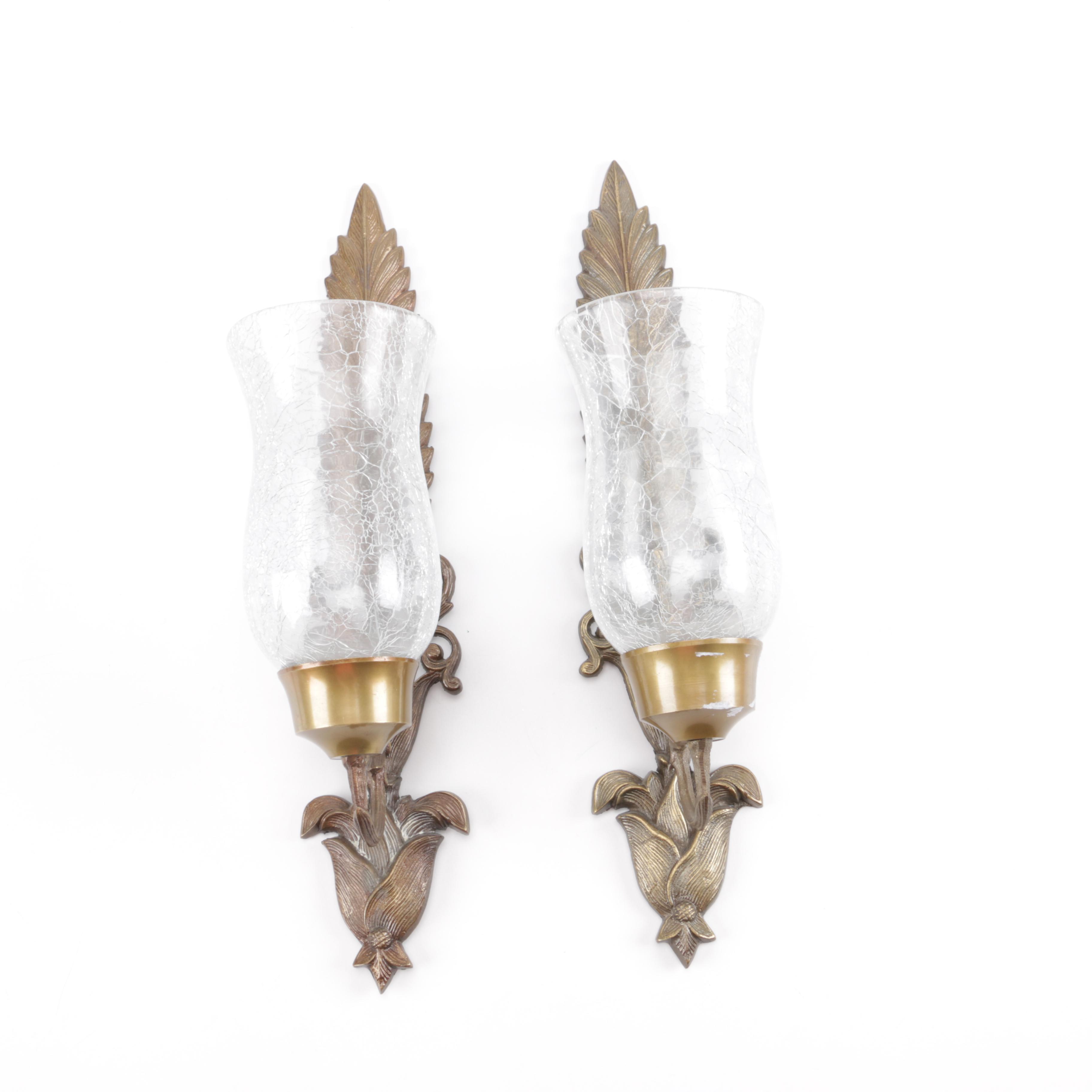 Pair of Brass and Glass Candle Sconces