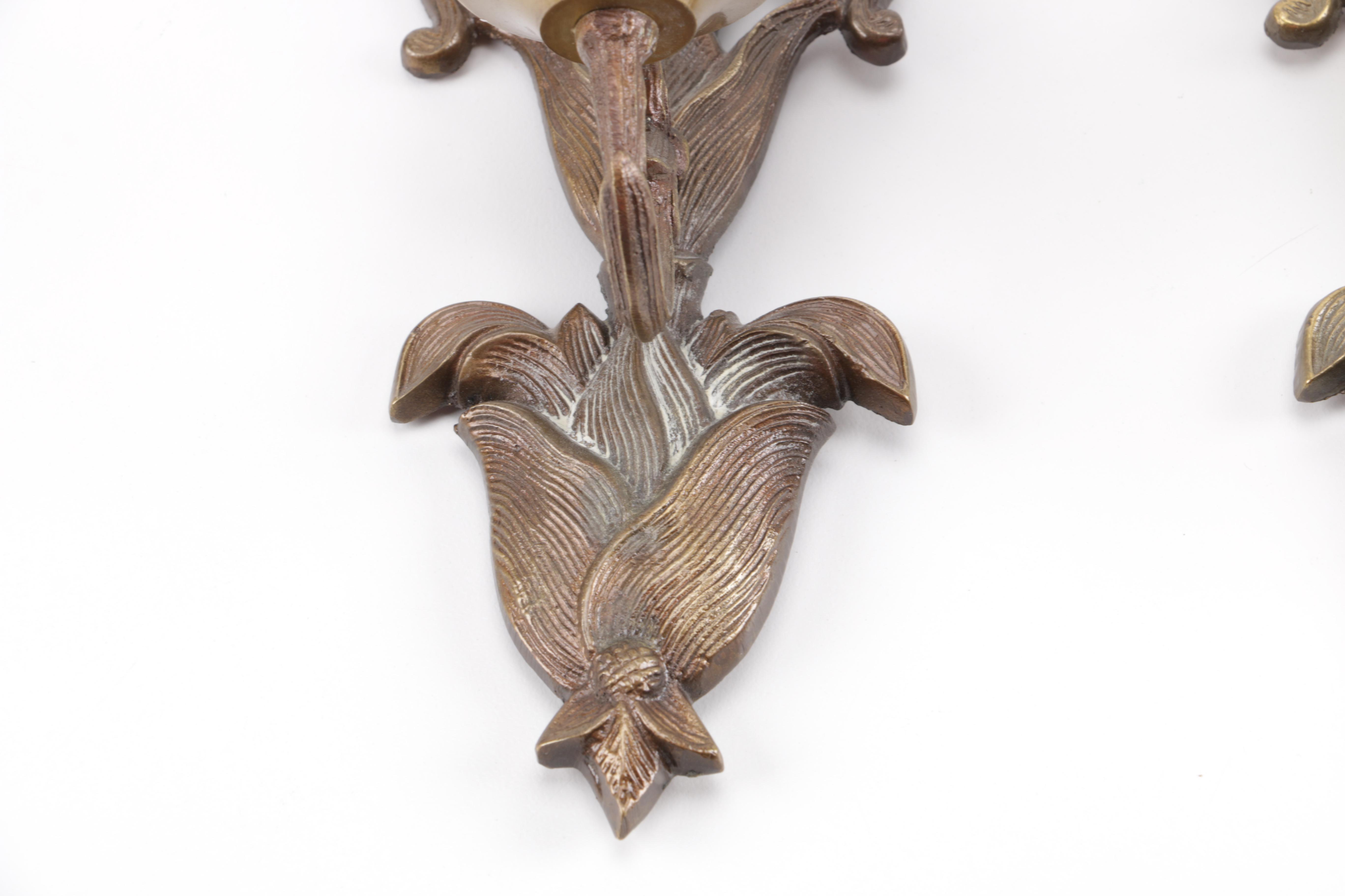 Pair of Brass and Glass Candle Sconces