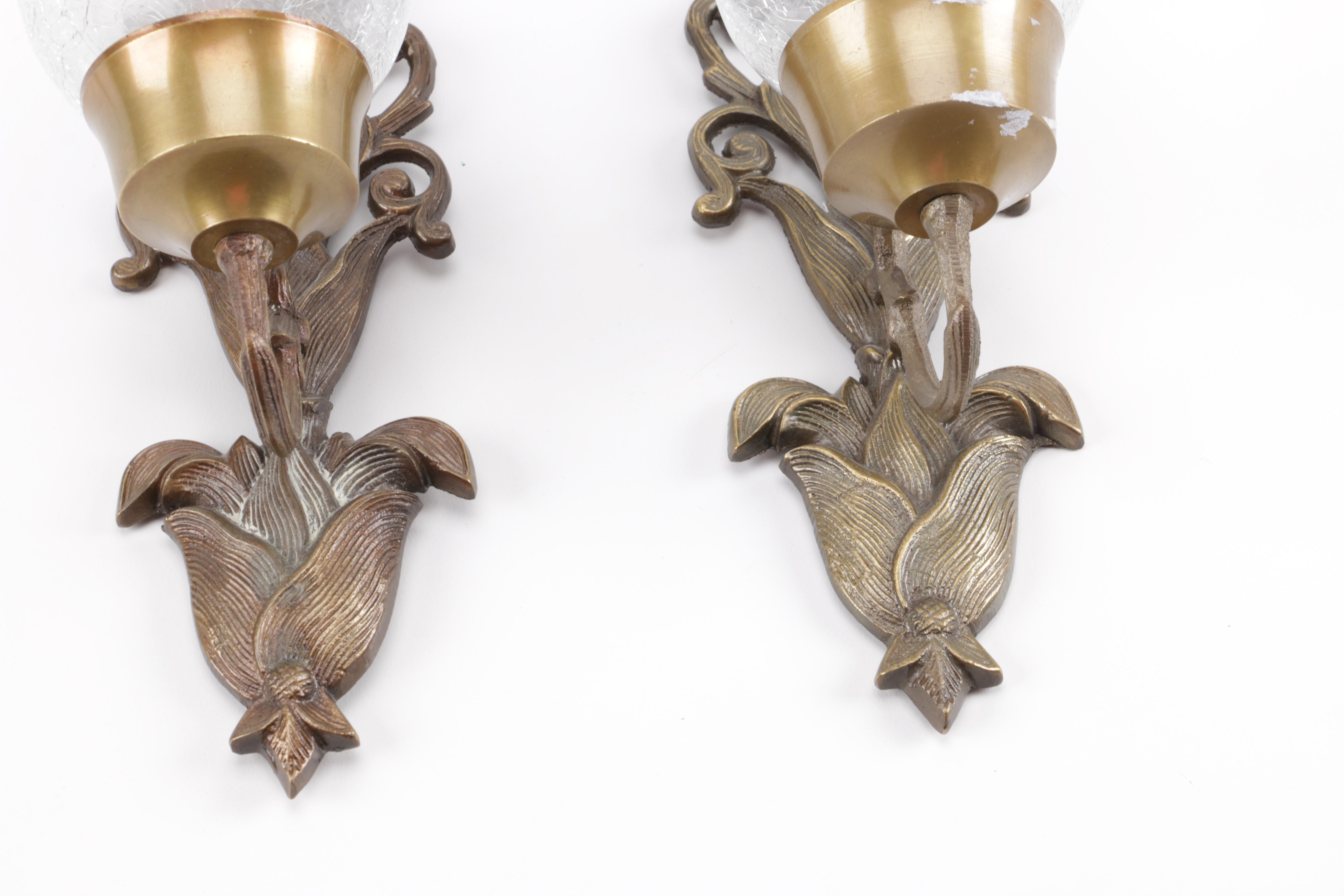 Pair of Brass and Glass Candle Sconces