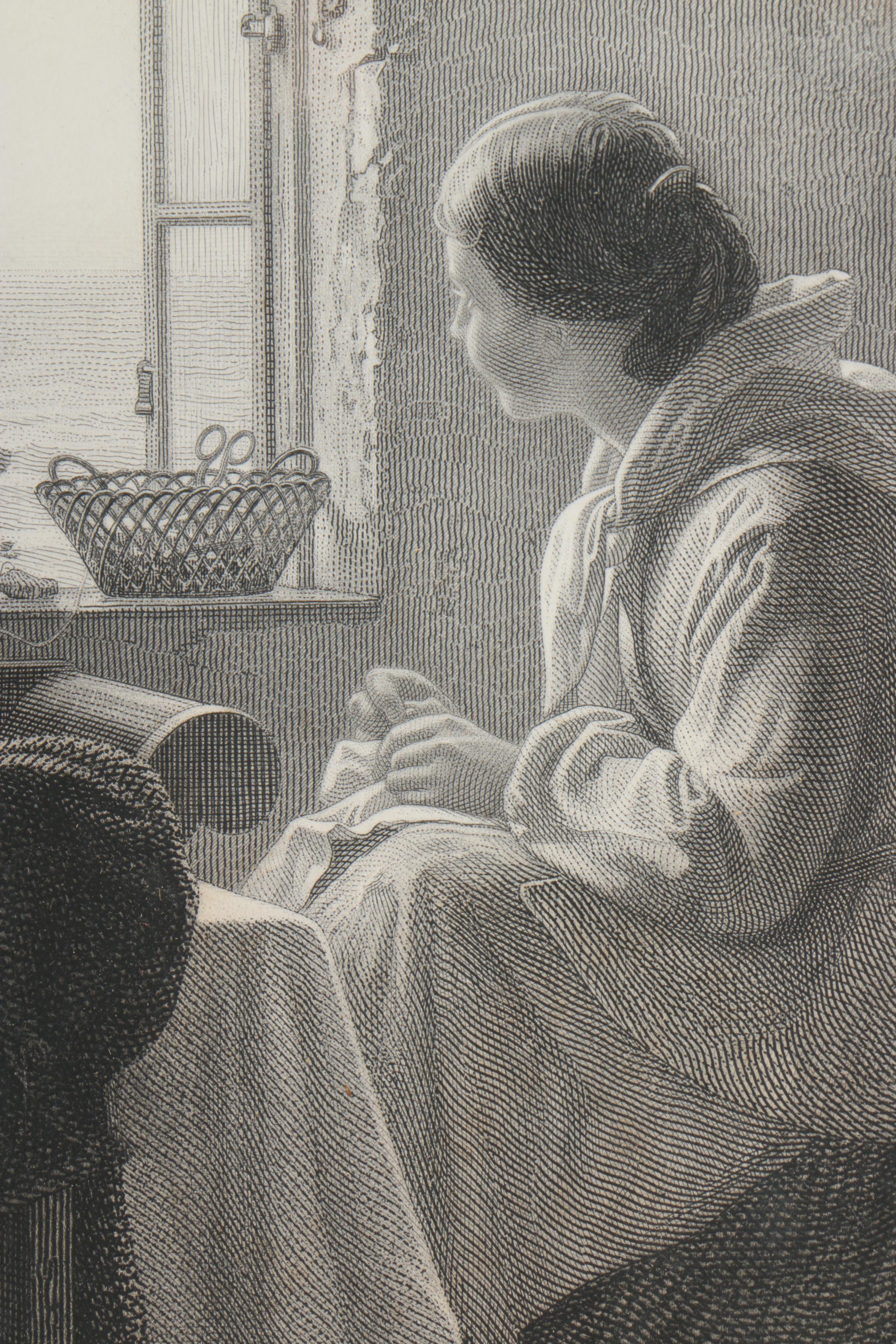 I. Ballin Engraving After Anton Dorph's "A Young Fisherwoman Waiting for Her Husband's Return From the Sea"