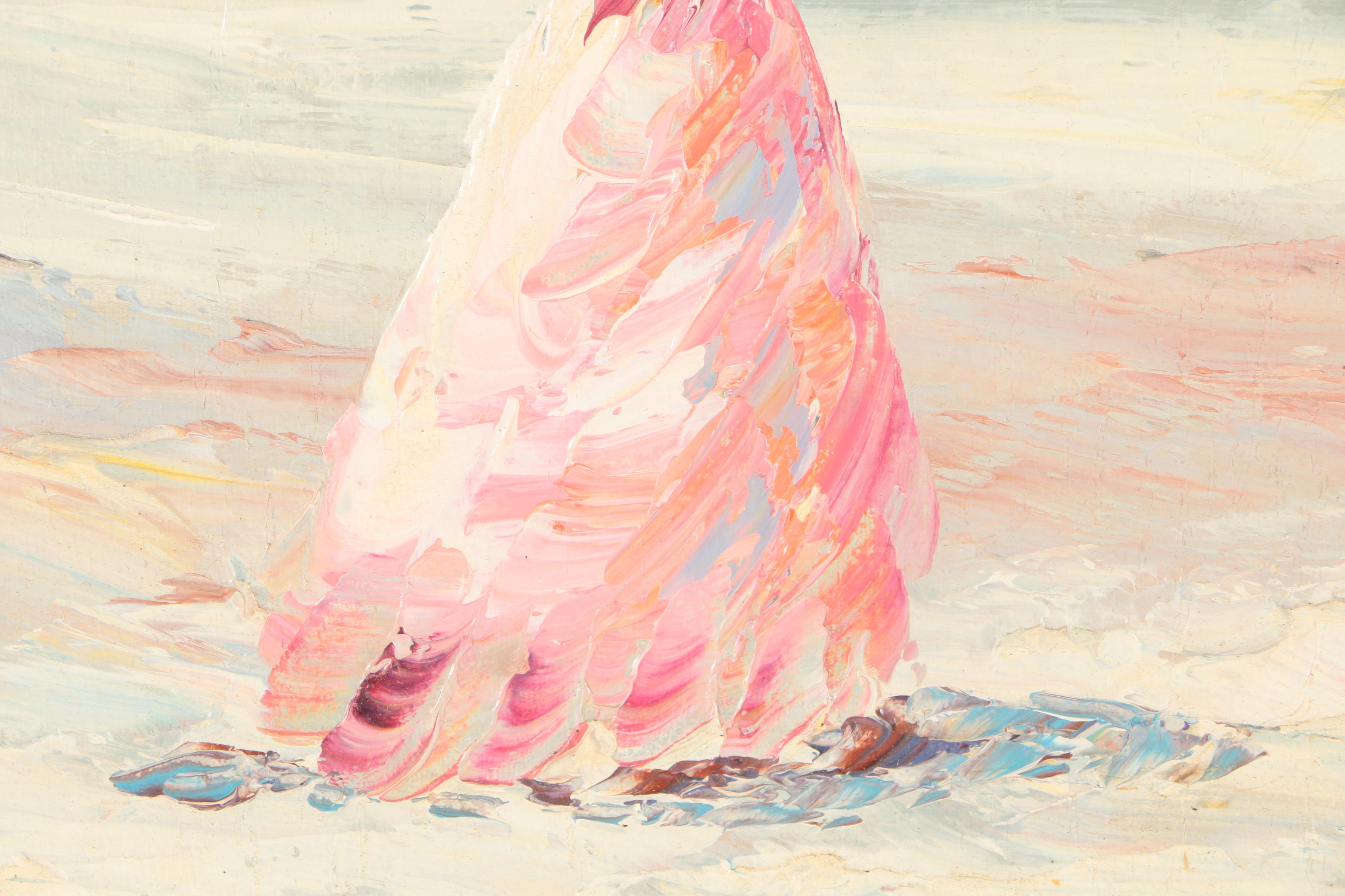 Marie Charlot Oil on Canvas Victorian Ladies at the Beach