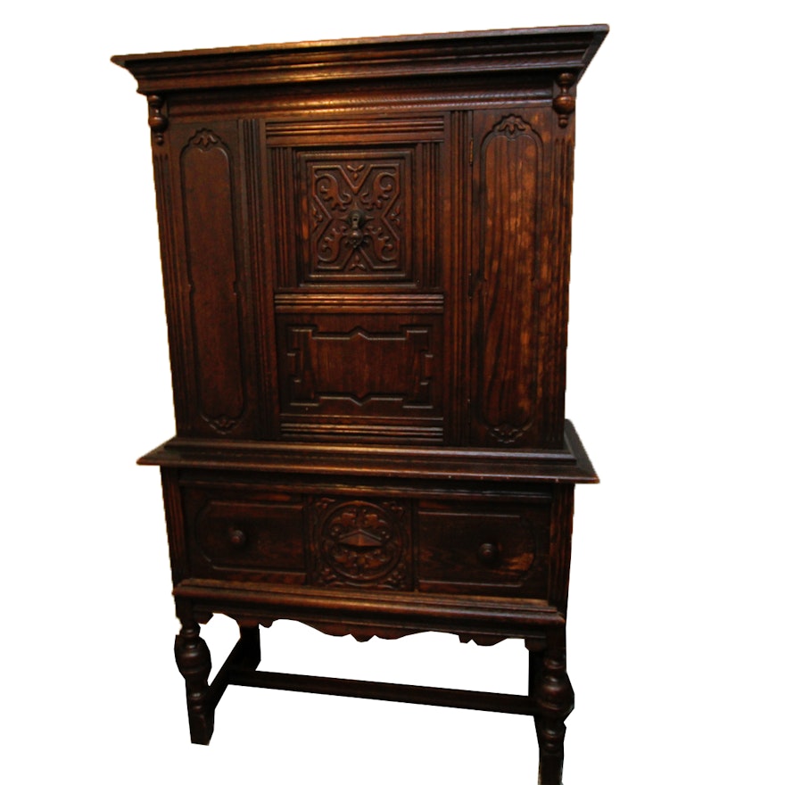 Vintage William & Mary Style Oak Raised Cabinet