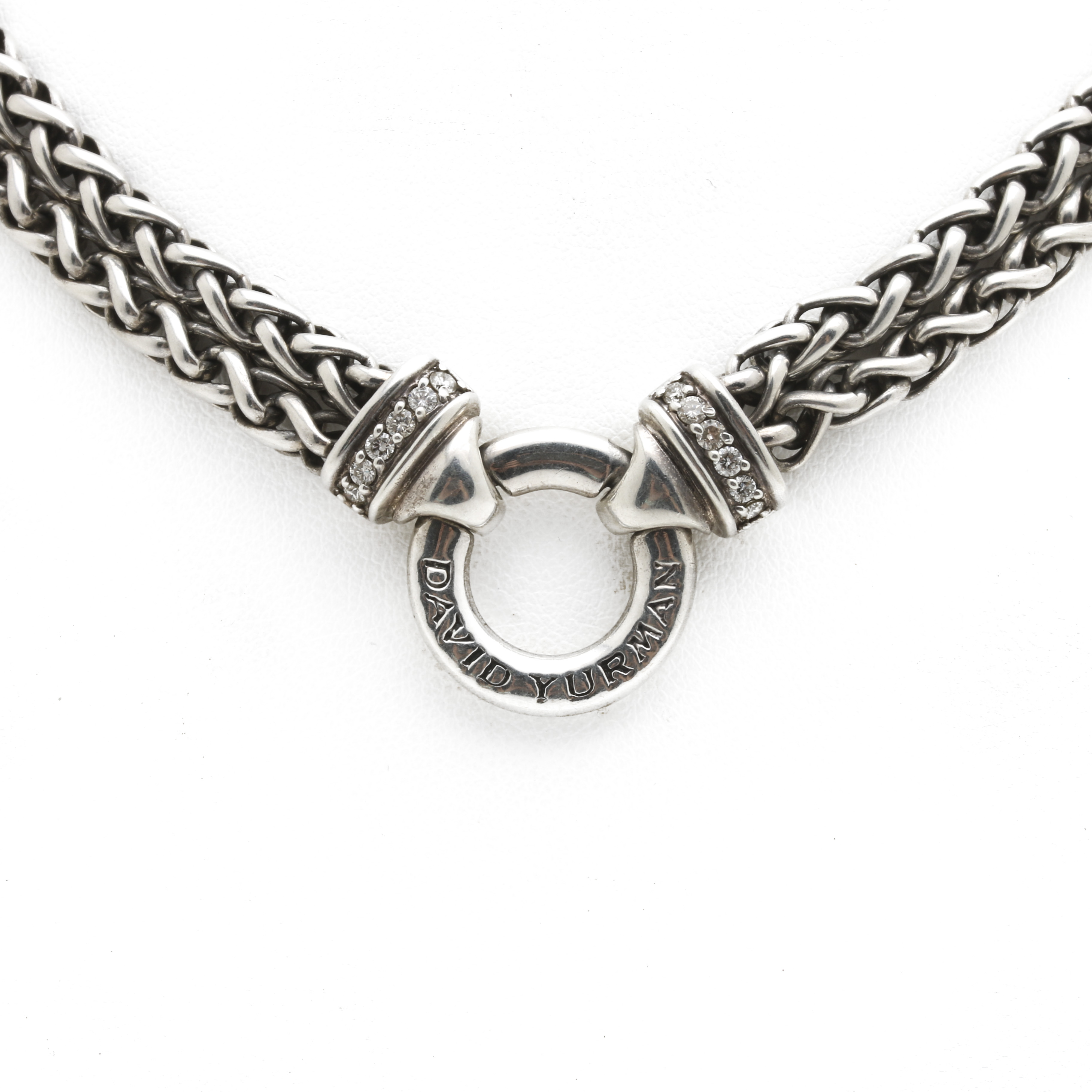 David Yurman Sterling Silver Double Wheat Chain Necklace with Diamonds