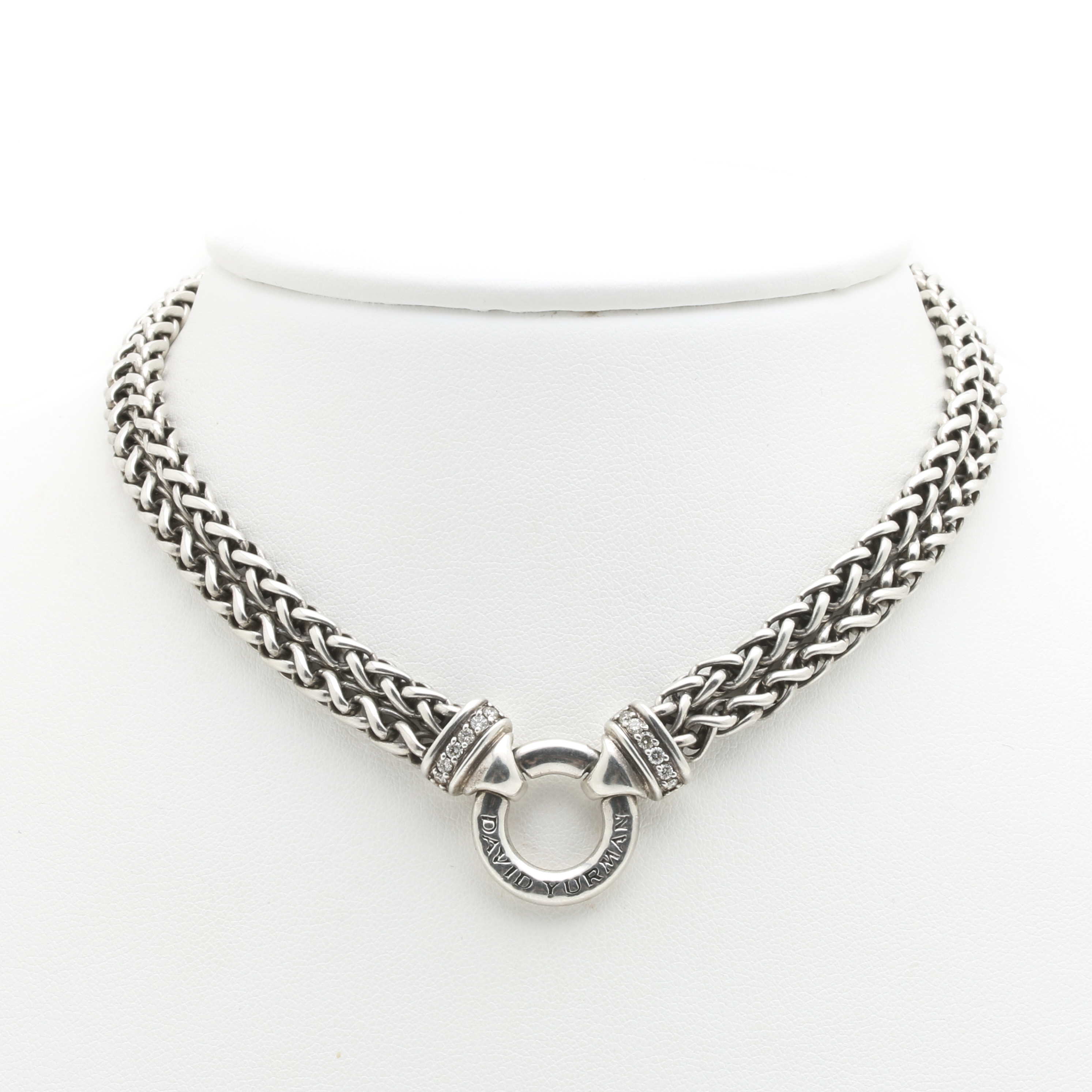 David Yurman Sterling Silver Double Wheat Chain Necklace with Diamonds