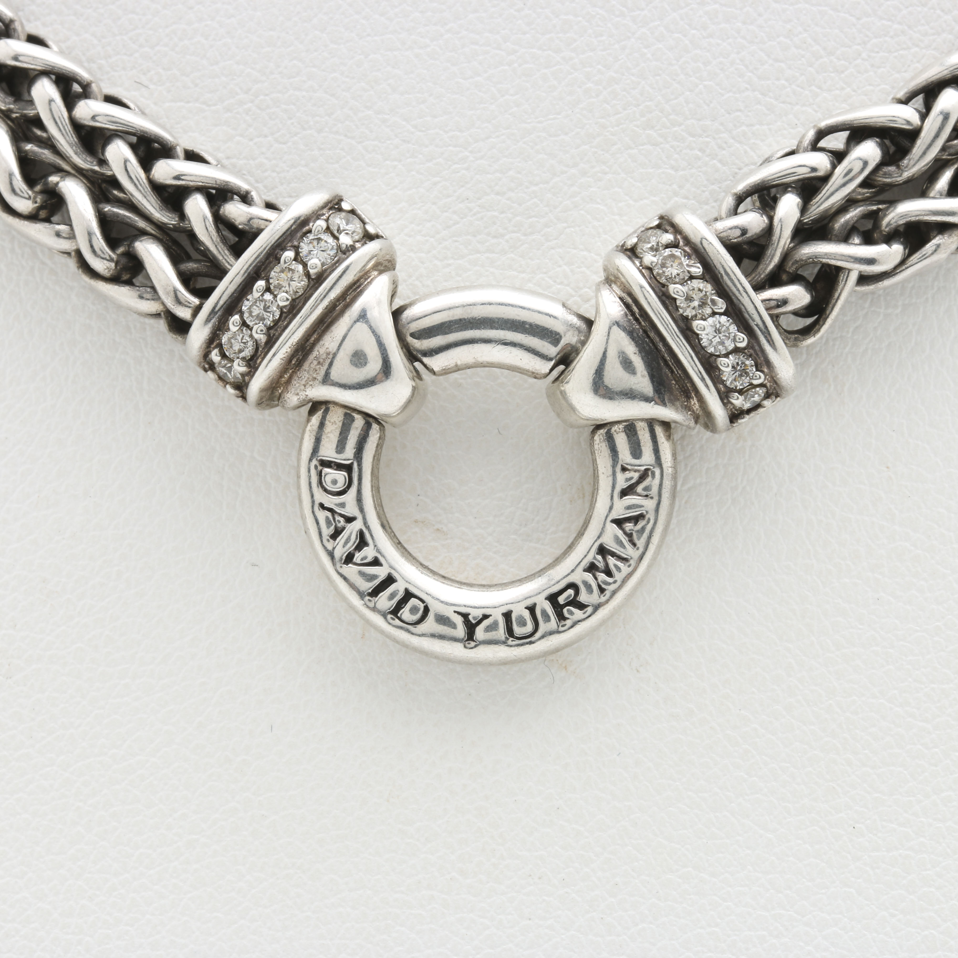 David Yurman Sterling Silver Double Wheat Chain Necklace with Diamonds