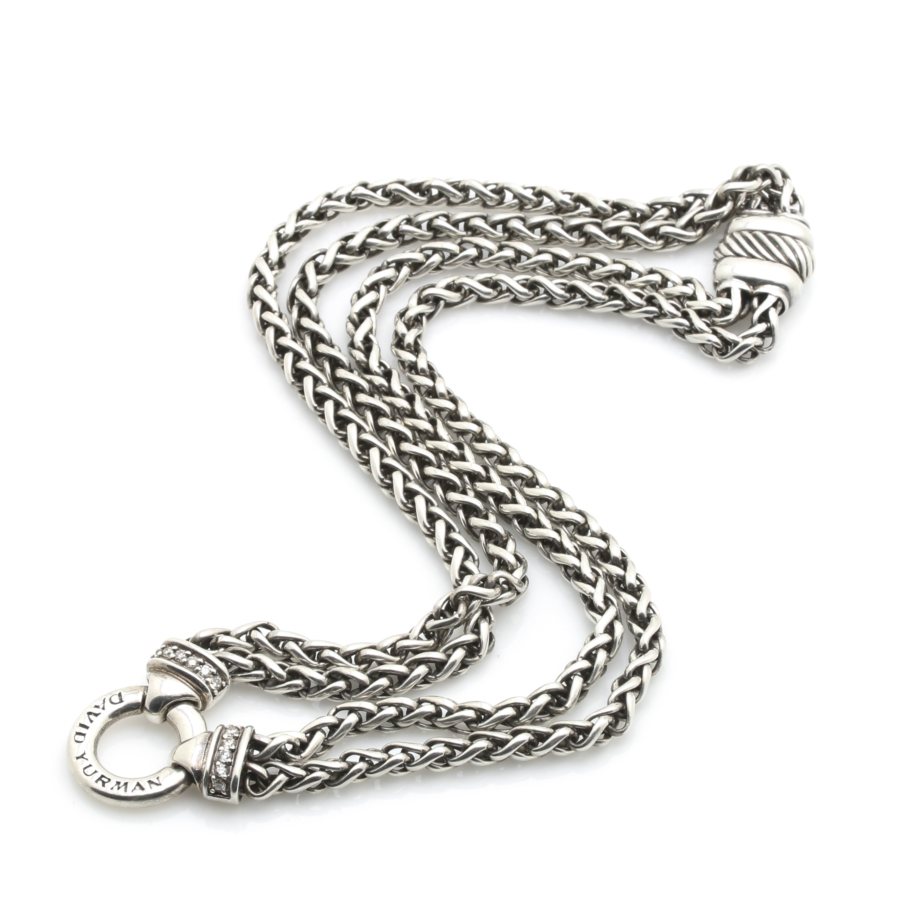 David Yurman Sterling Silver Double Wheat Chain Necklace with Diamonds