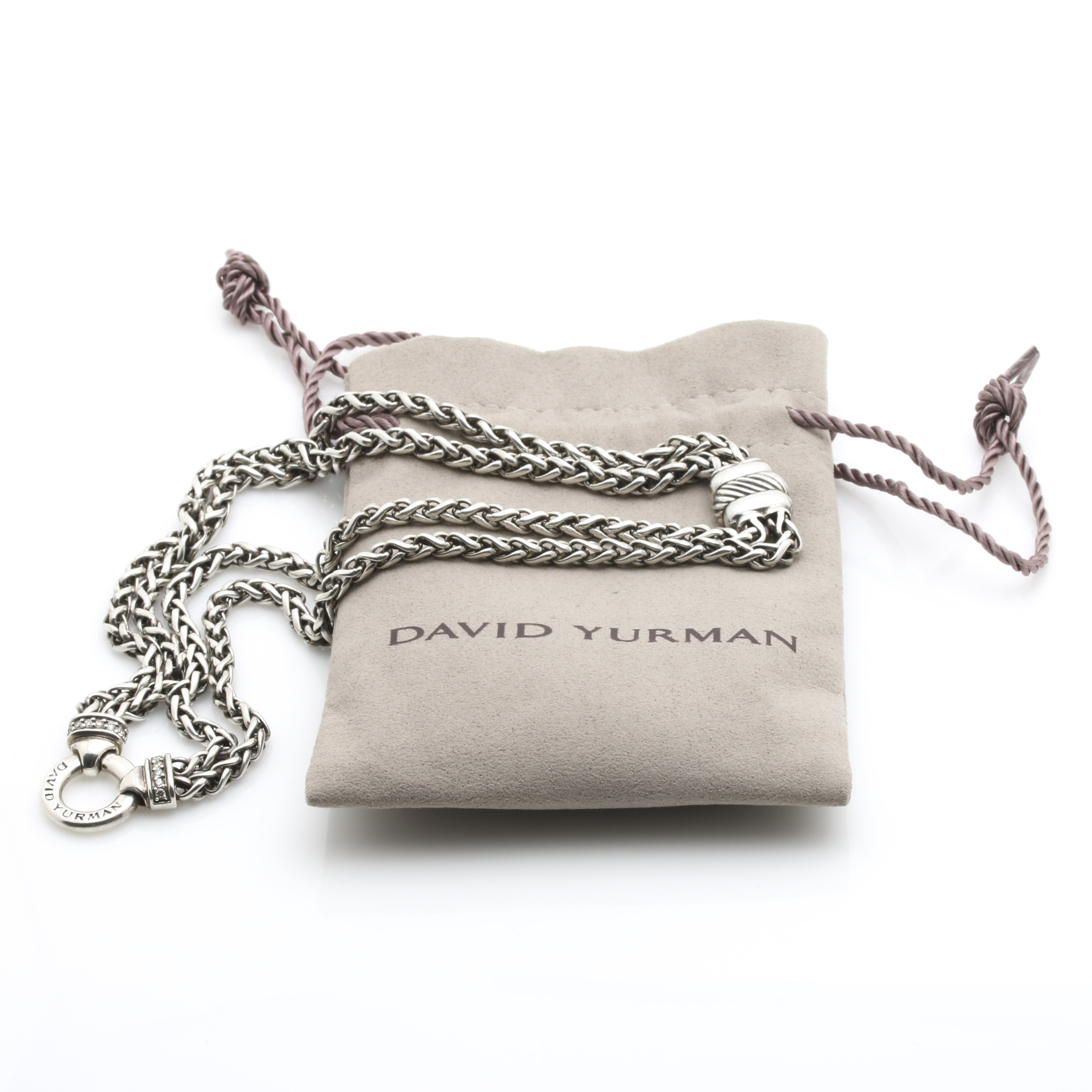 David Yurman Sterling Silver Double Wheat Chain Necklace with Diamonds
