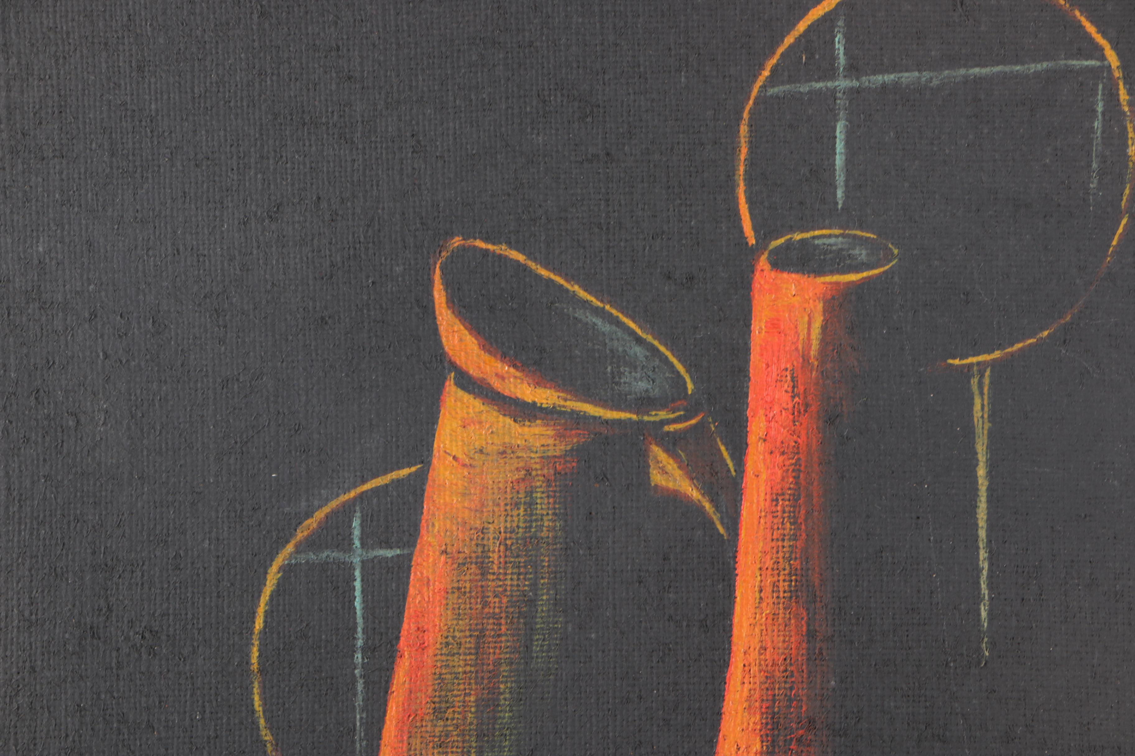 Cay-Skot Oil Paintings on Burlap of Vessel Still Life