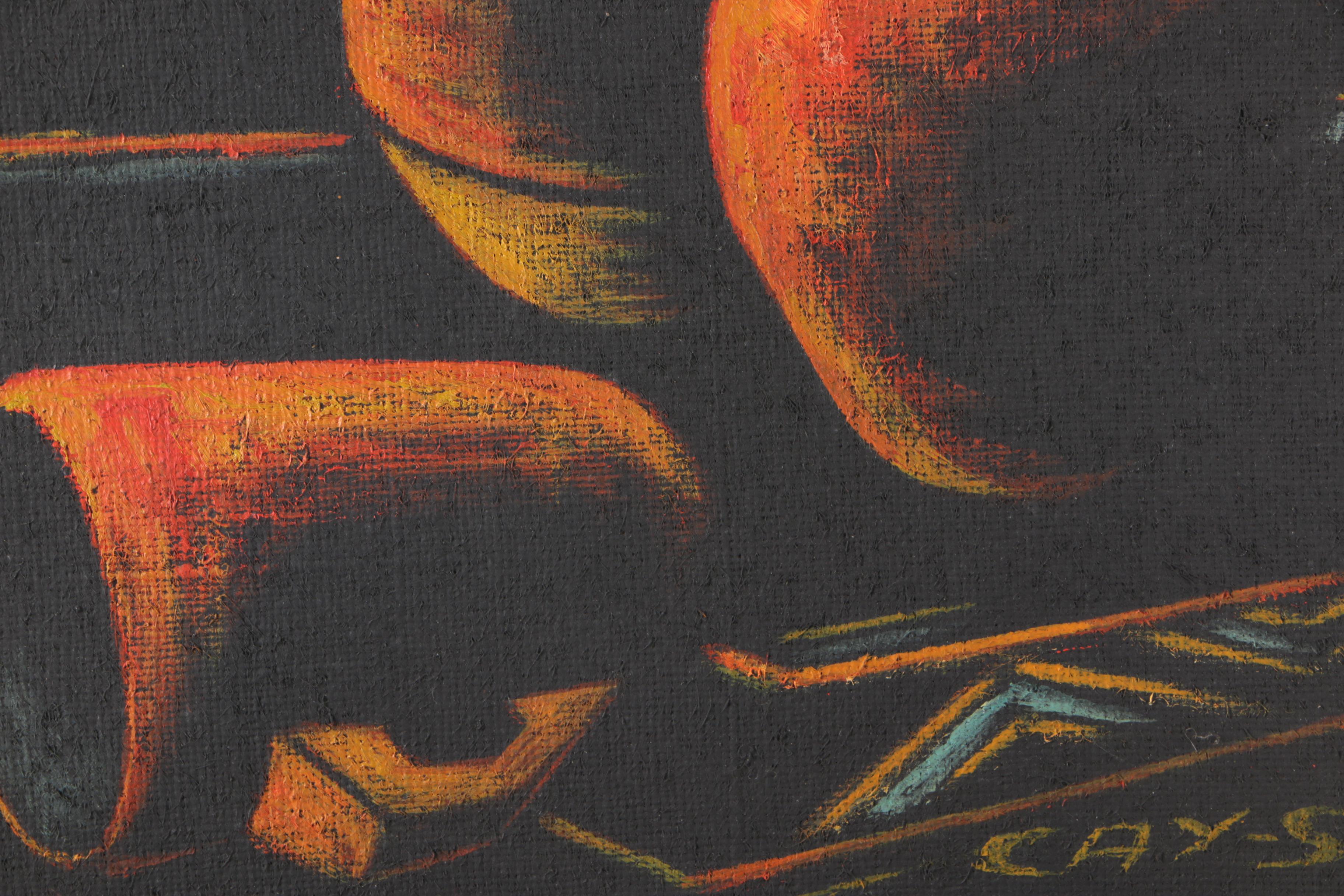 Cay-Skot Oil Paintings on Burlap of Vessel Still Life