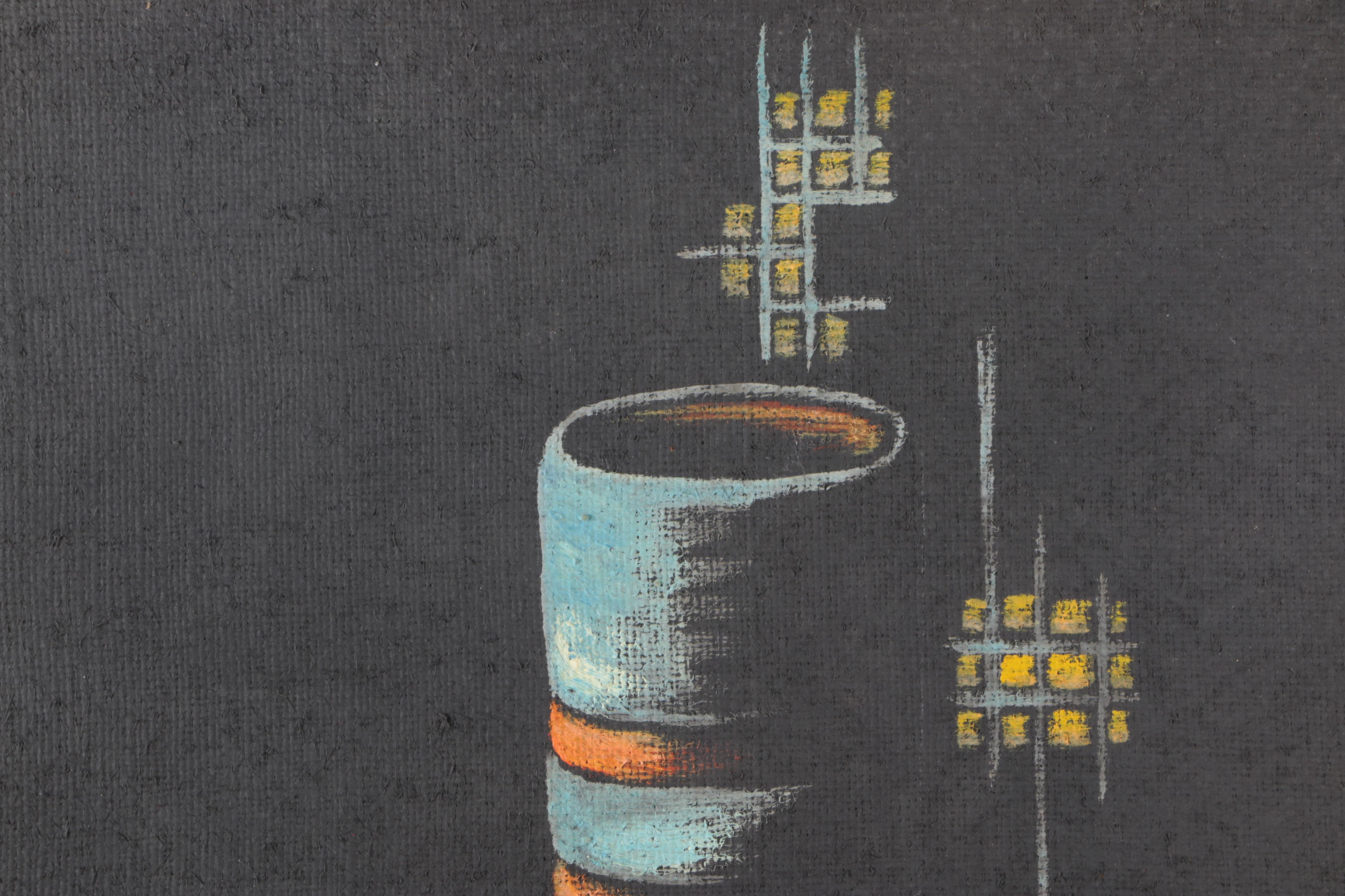 Cay-Skot Oil Paintings on Burlap of Vessel Still Life