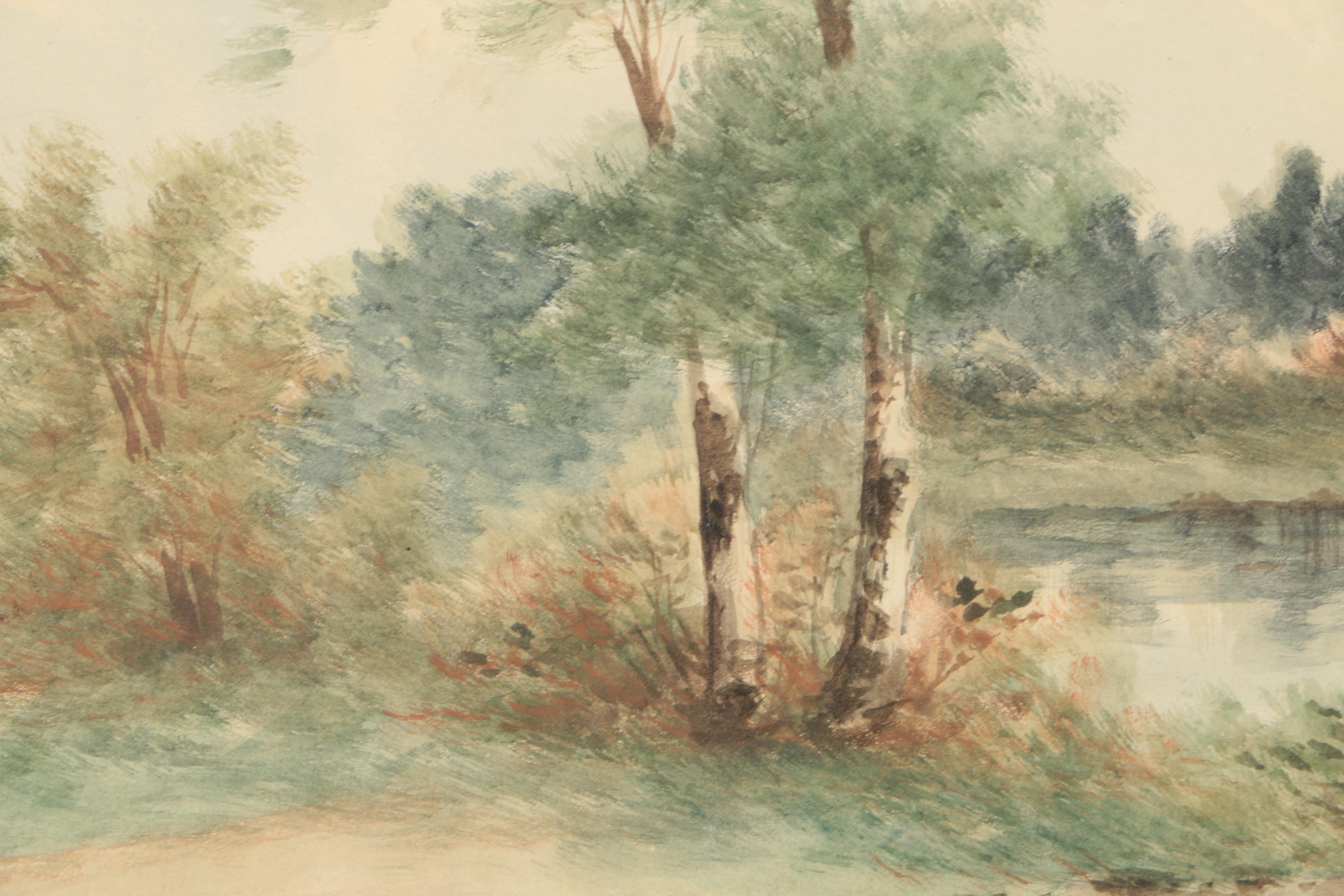 R. Kenyon 1890s Watercolor on Paper of Waterfront Landscape Scene