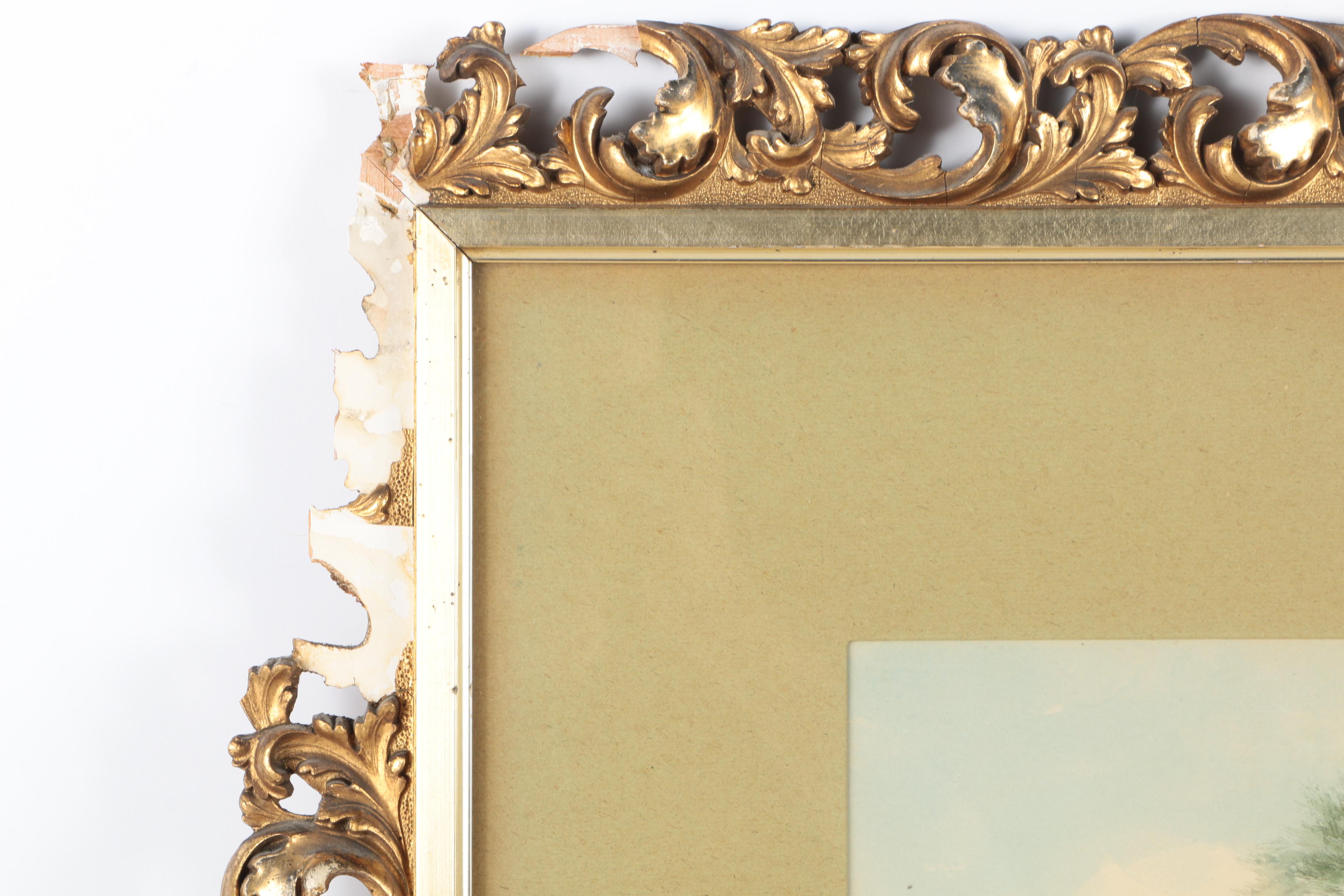 R. Kenyon 1890s Watercolor on Paper of Waterfront Landscape Scene