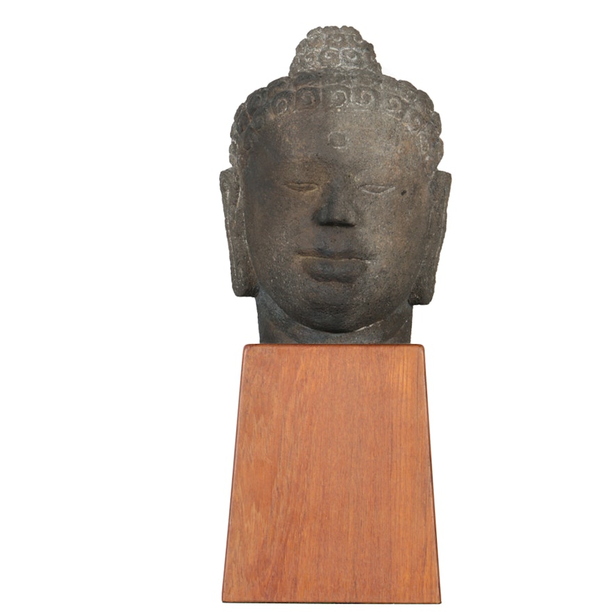 Javanese Borobudur Style Carved Volcanic Stone Buddha Head