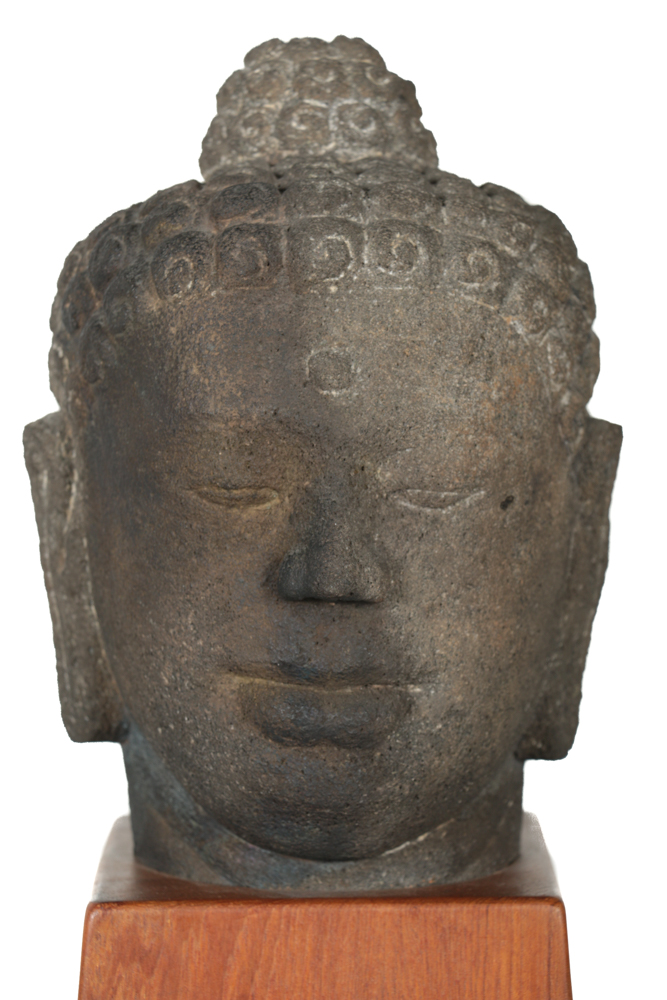 Javanese Borobudur Style Carved Volcanic Stone Buddha Head