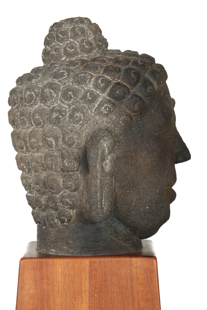 Javanese Borobudur Style Carved Volcanic Stone Buddha Head