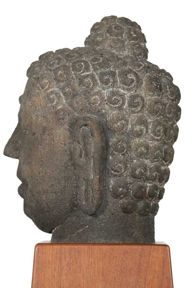 Javanese Borobudur Style Carved Volcanic Stone Buddha Head