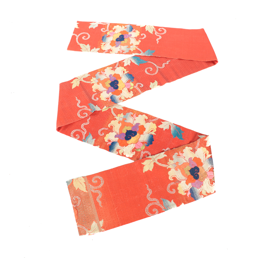 Vintage Japanese Maru Obi Woven in Shikori Lacquered Thread