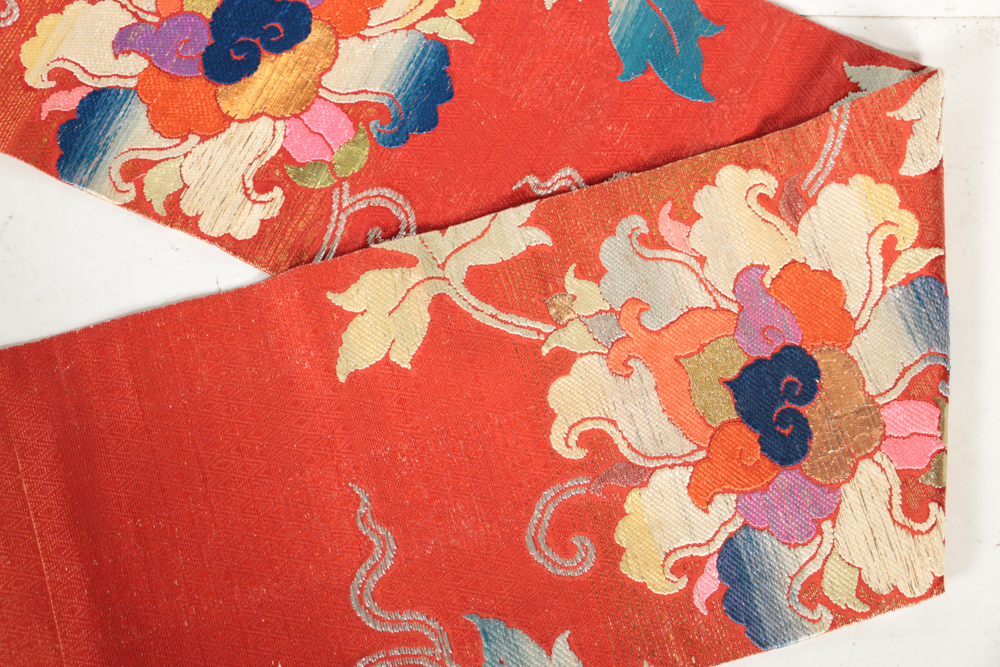 Vintage Japanese Maru Obi Woven in Shikori Lacquered Thread