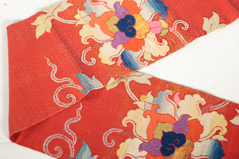 Vintage Japanese Maru Obi Woven in Shikori Lacquered Thread