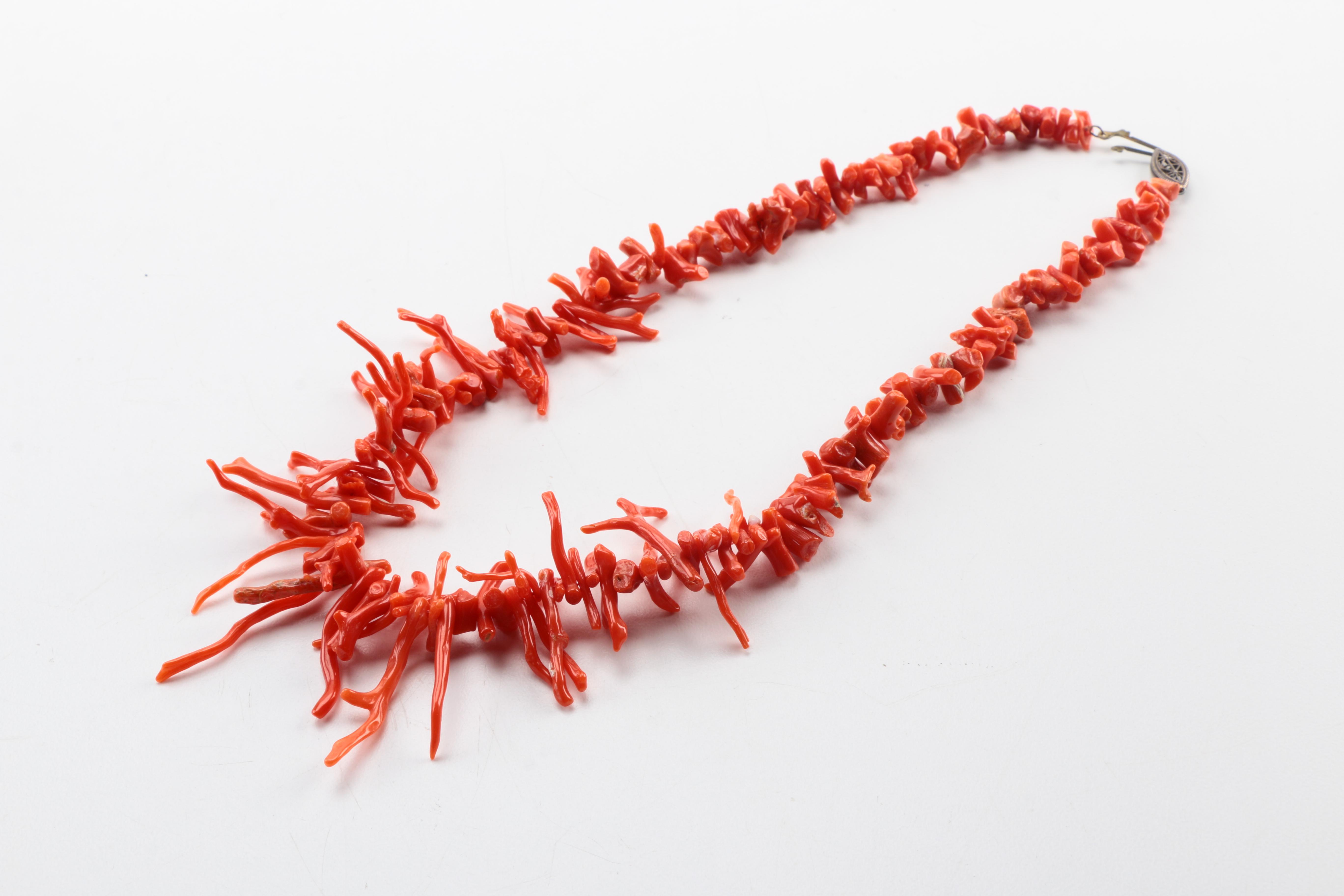 Sterling Silver Jewelry Including a Coral Necklace