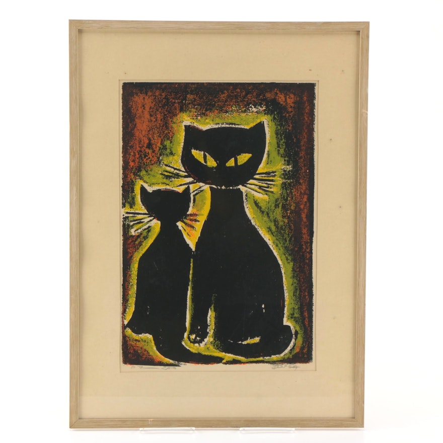 Limited Edition Serigraph on Paper of Two Cats