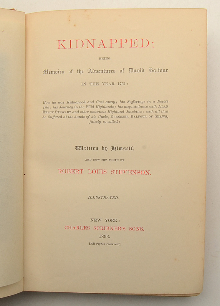 1893 First Illustrated Edition "Kidnapped" by R.L. Stevenson