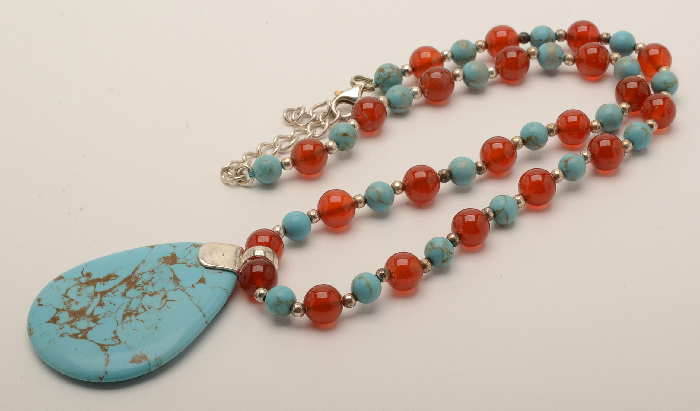 Sterling, Carnelian, Turquoise, Magnesite and Glass Bead Jewelry