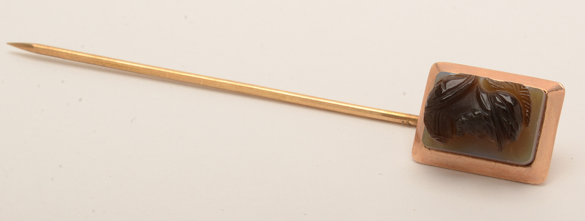 10K and 14K Gold Stick Pins with Carved Agate Cameo