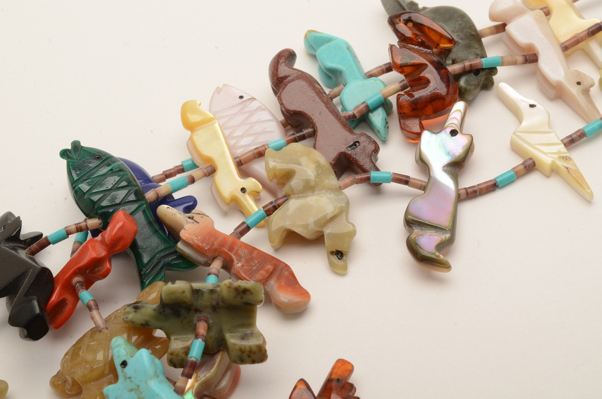 Carved Stone Multi-Strand Fetish Necklace