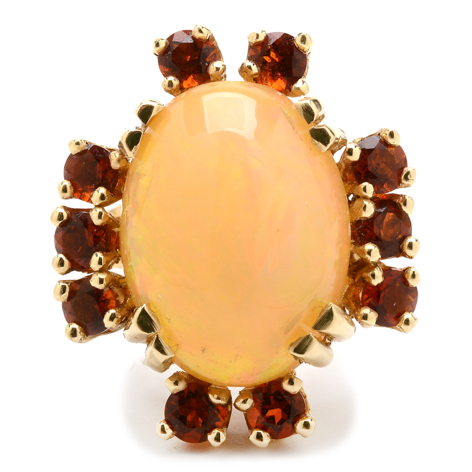 14K Yellow Gold Cocktail Ring Featuring Opal and Garnet