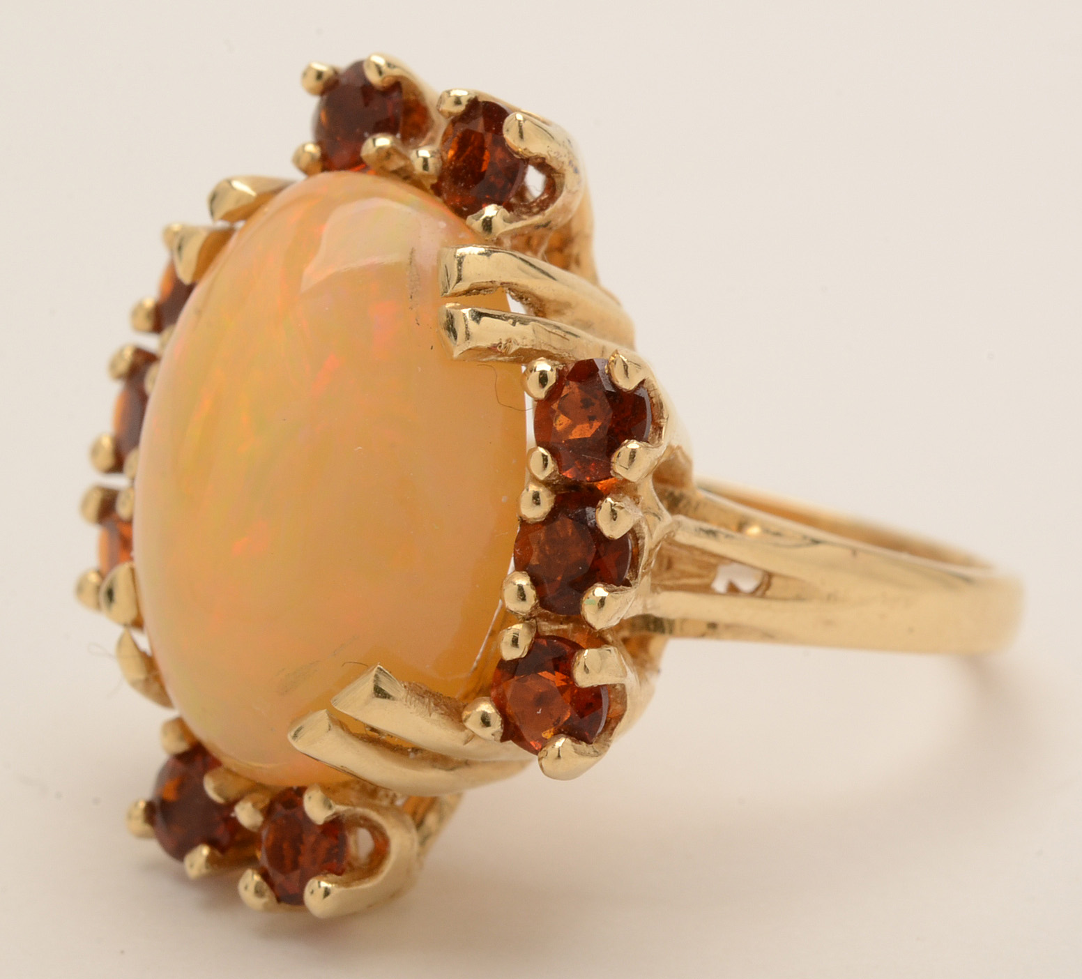 14K Yellow Gold Cocktail Ring Featuring Opal and Garnet