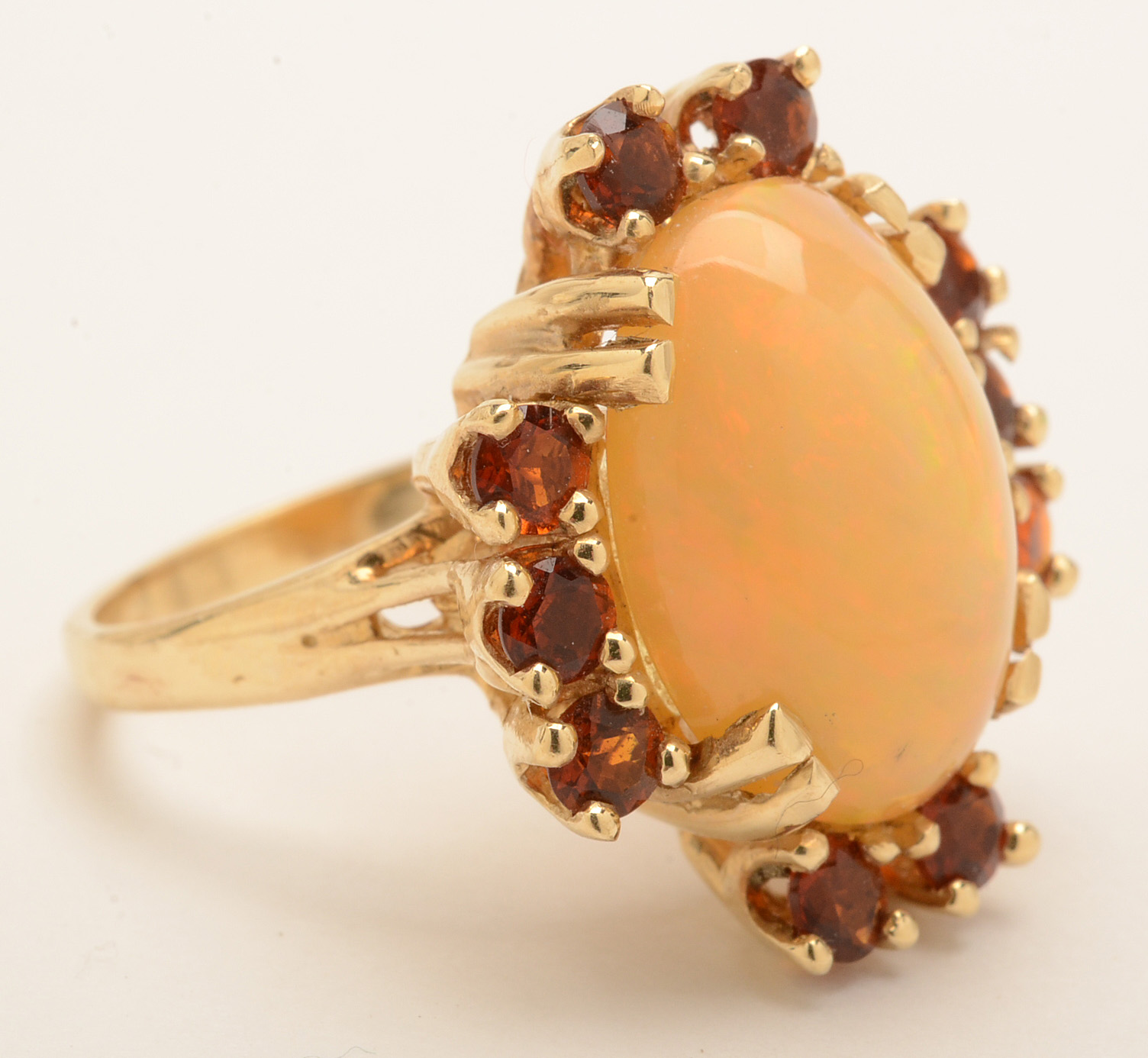 14K Yellow Gold Cocktail Ring Featuring Opal and Garnet
