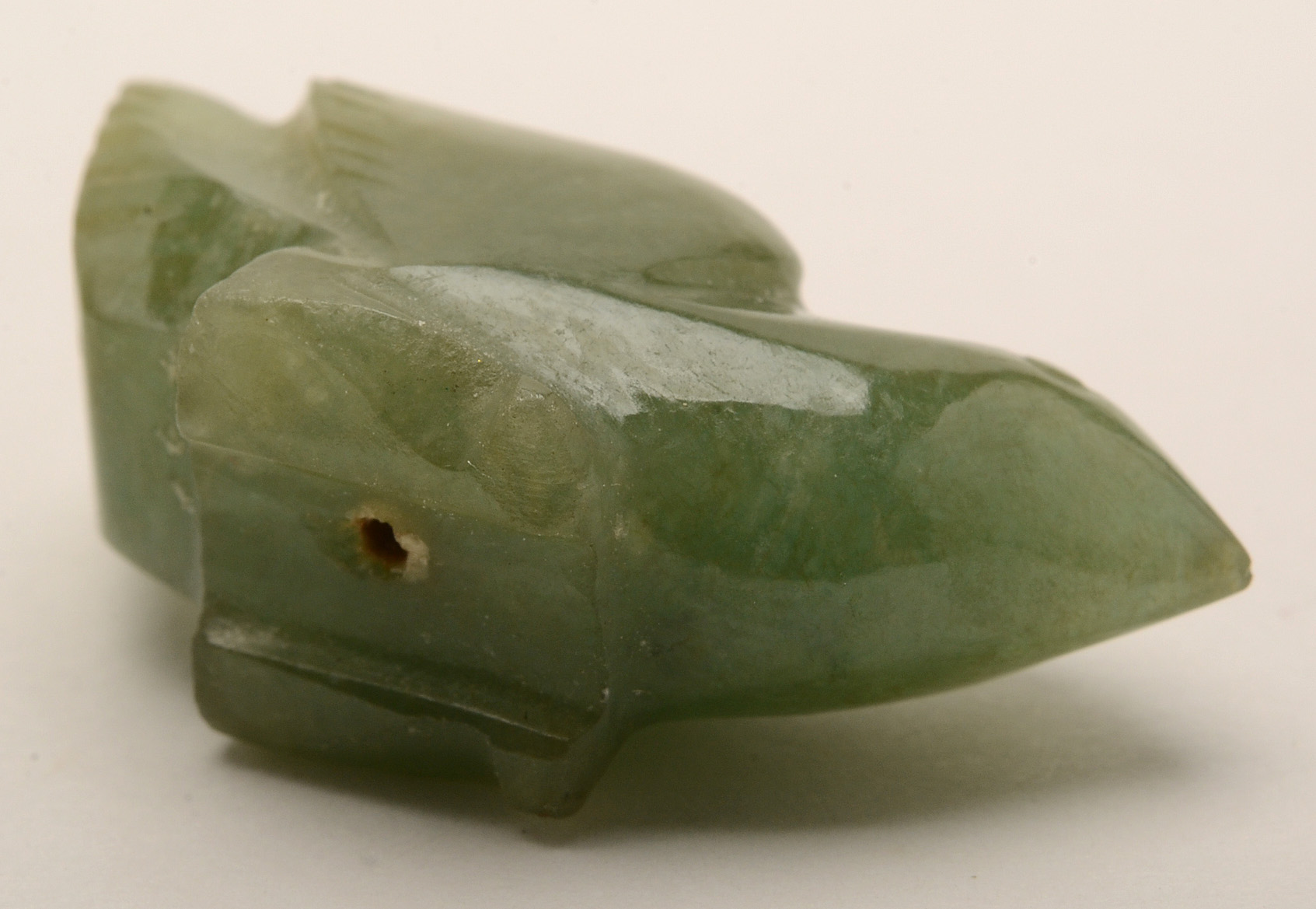 Carved Jadeite Bird Pendant with 10K Yellow Gold Bail