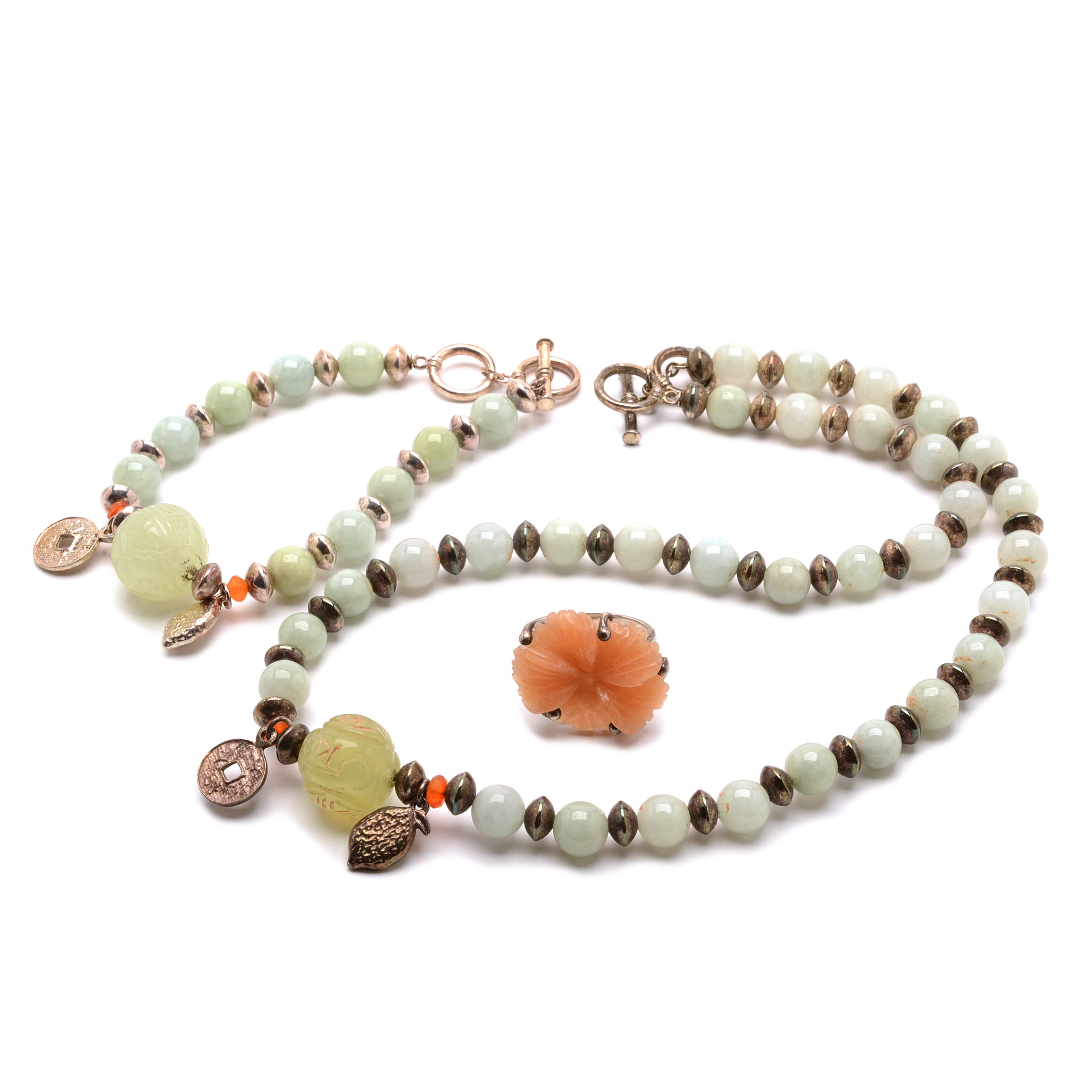 Sterling Citrine Ring with Serpentine Necklace and Bracelet Set