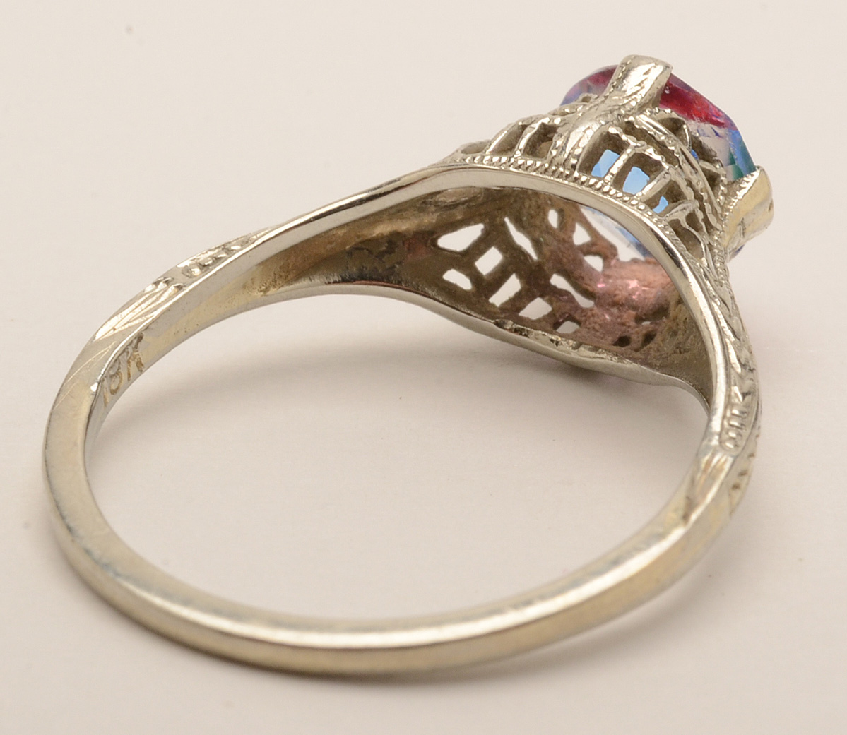 Vintage 18K White Gold Ring with Glass Center Stone