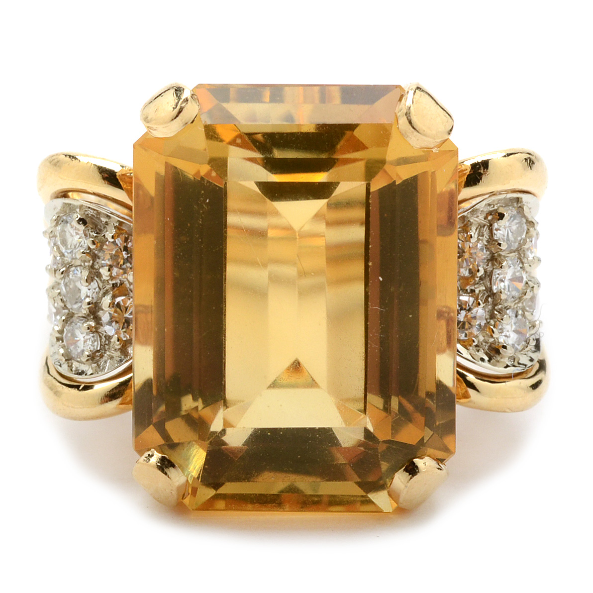 14K Yellow Gold 11.44 CTS Citrine and Diamond Ring